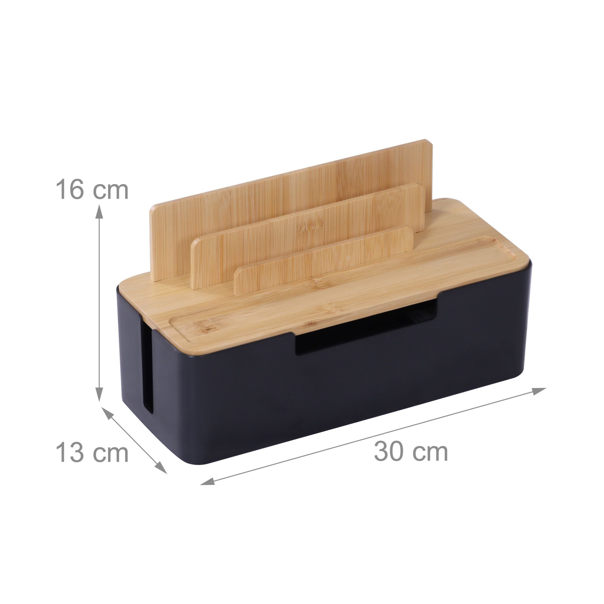 Kabelbox mit Handyhalter Hellbraun-Schwarz von Relaxdays