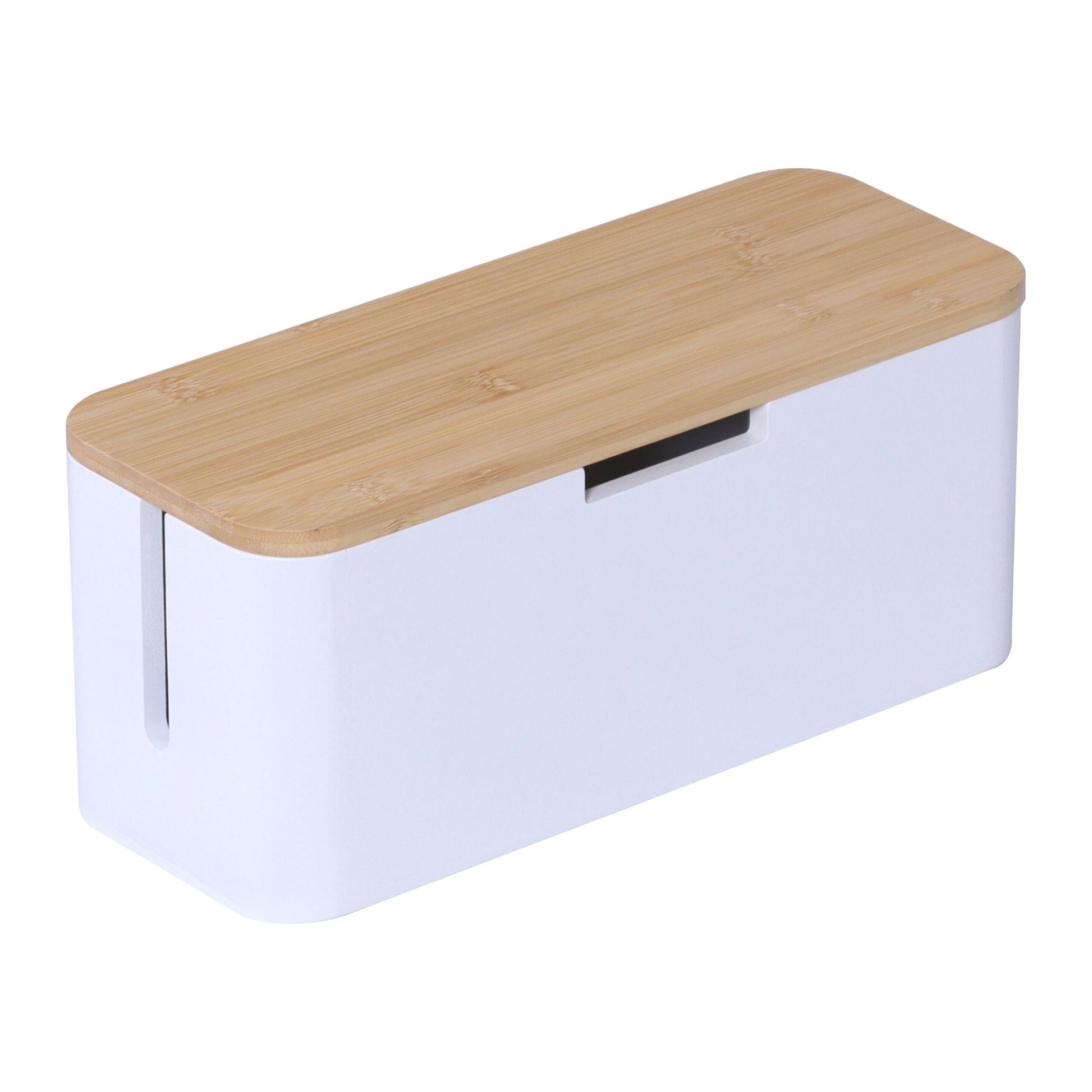 Kabelbox Bambus Weiss-Hellbraun von Relaxdays