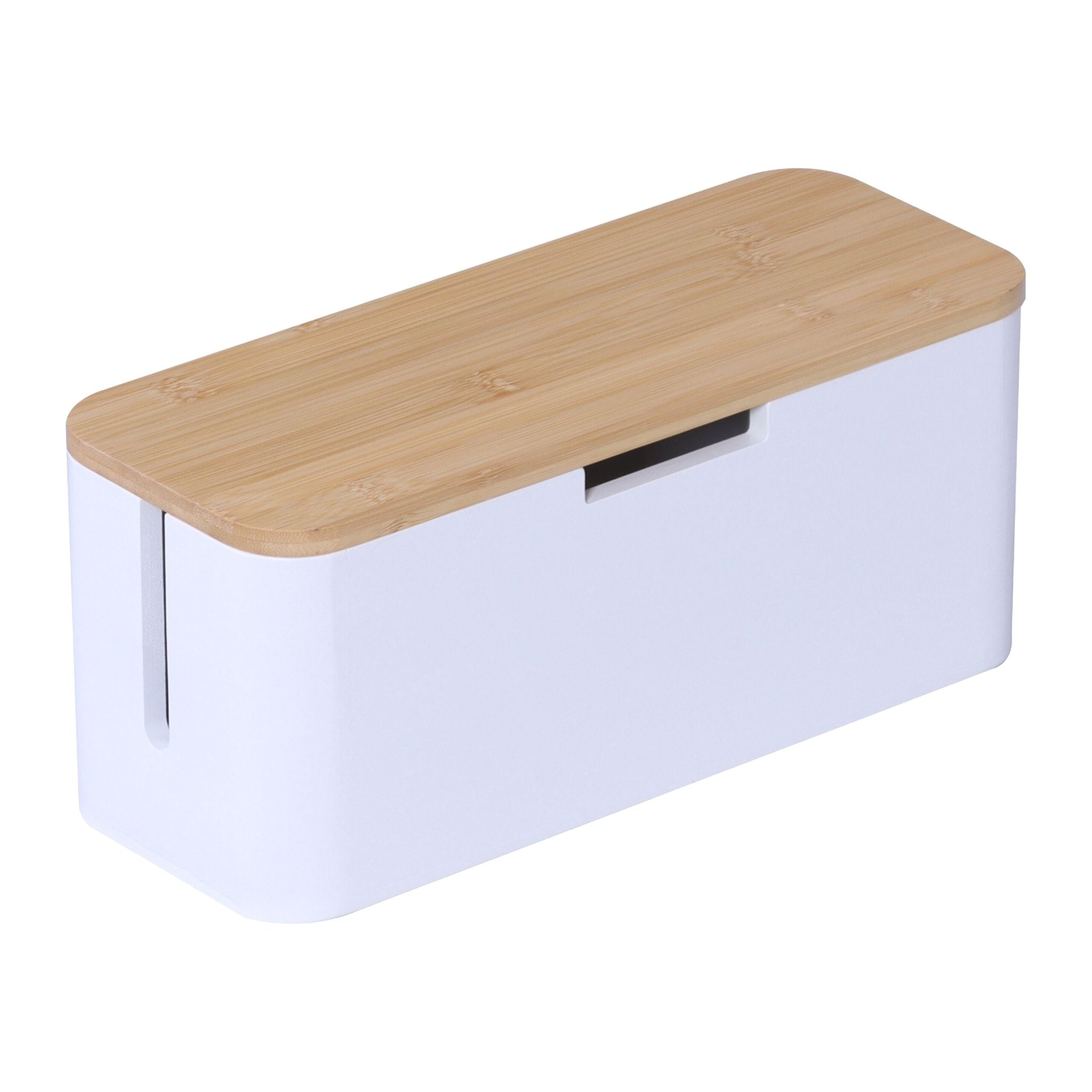 Kabelbox Bambus Weiss-Hellbraun von Relaxdays