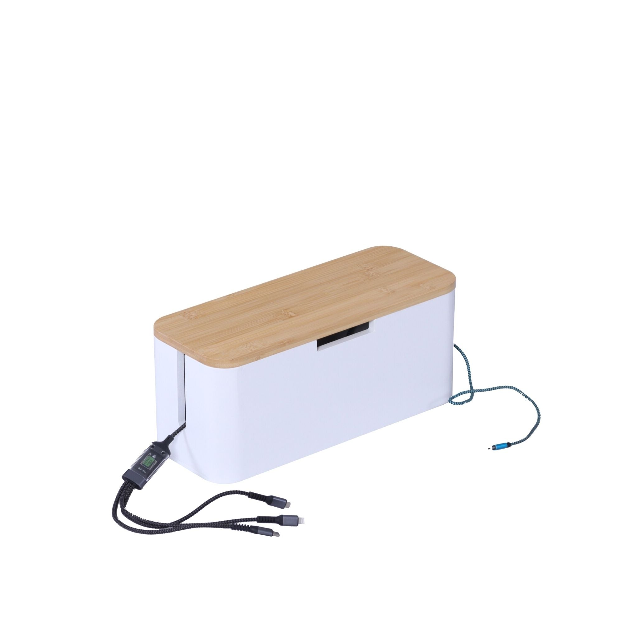 Kabelbox Bambus Weiss-Hellbraun von Relaxdays