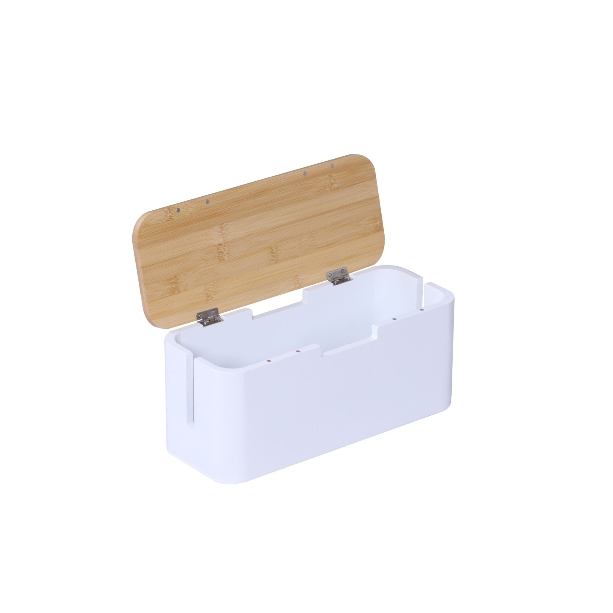 Kabelbox Bambus Weiss-Hellbraun von Relaxdays