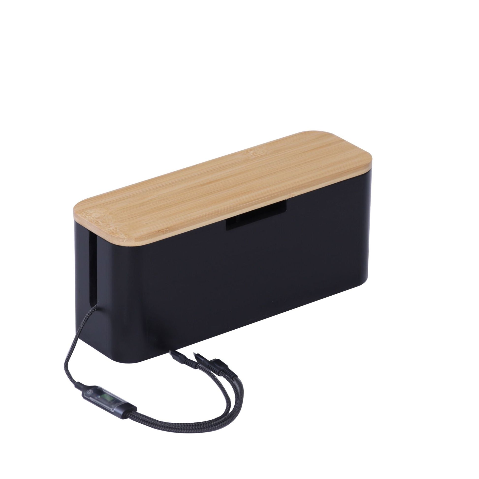 Kabelbox Bambus Hellbraun-Schwarz von Relaxdays