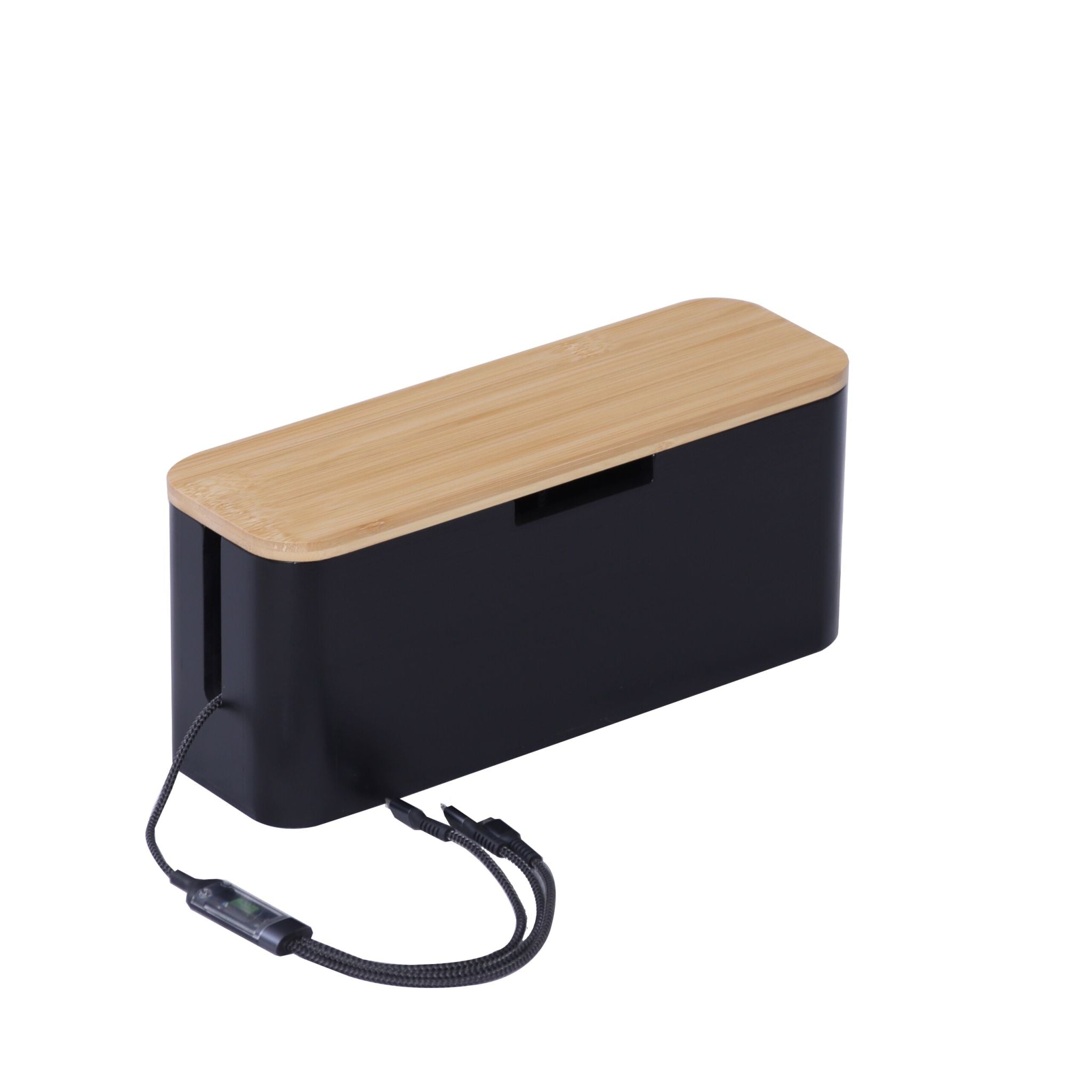 Kabelbox Bambus Hellbraun-Schwarz von Relaxdays