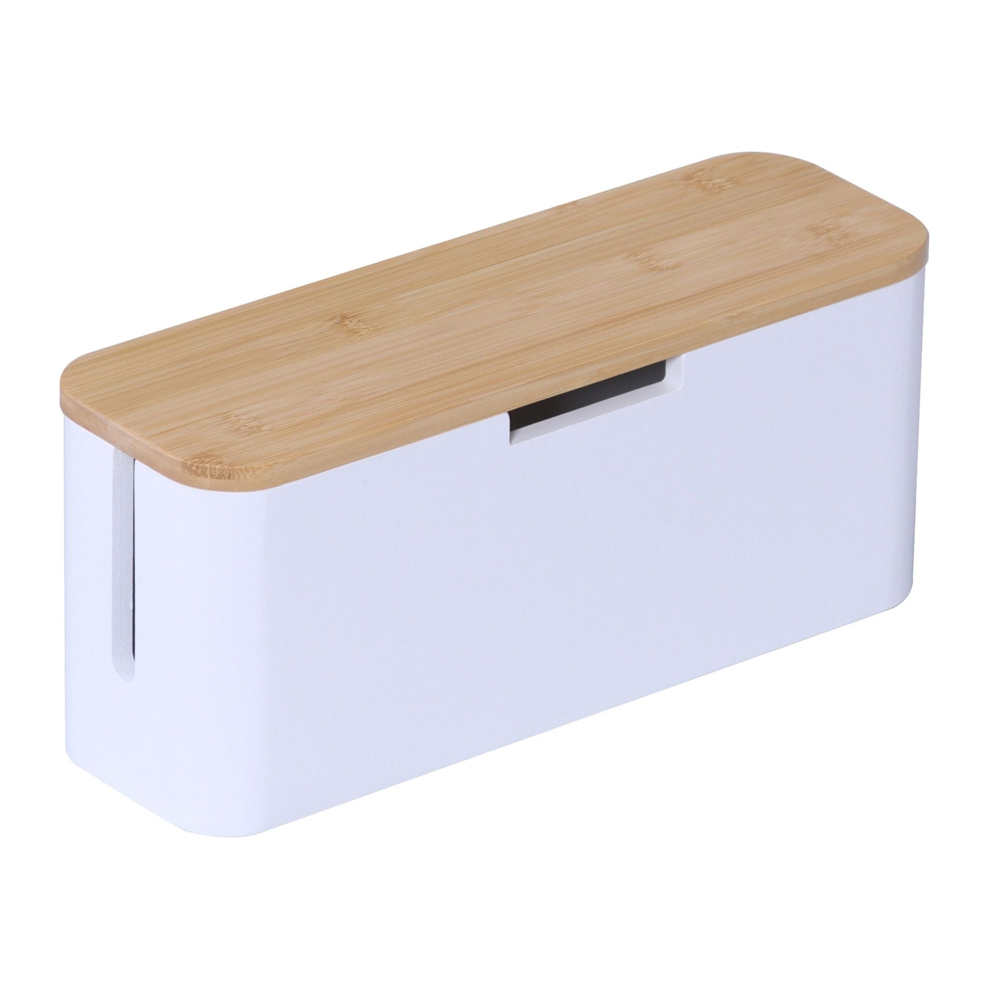Kabelbox Bambus Weiss-Hellbraun von Relaxdays
