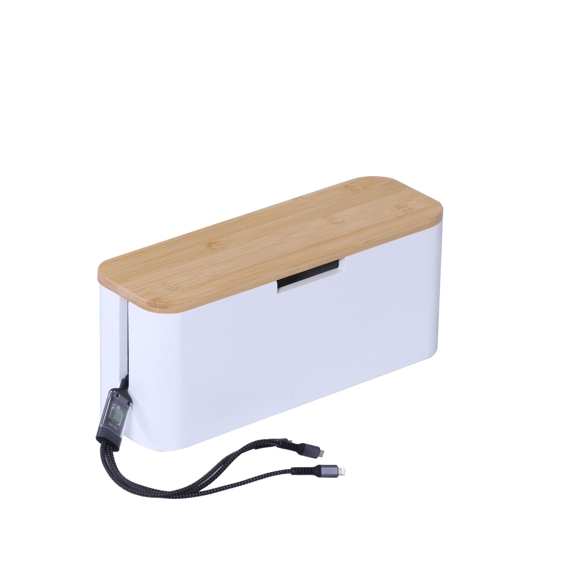 Kabelbox Bambus Weiss-Hellbraun von Relaxdays