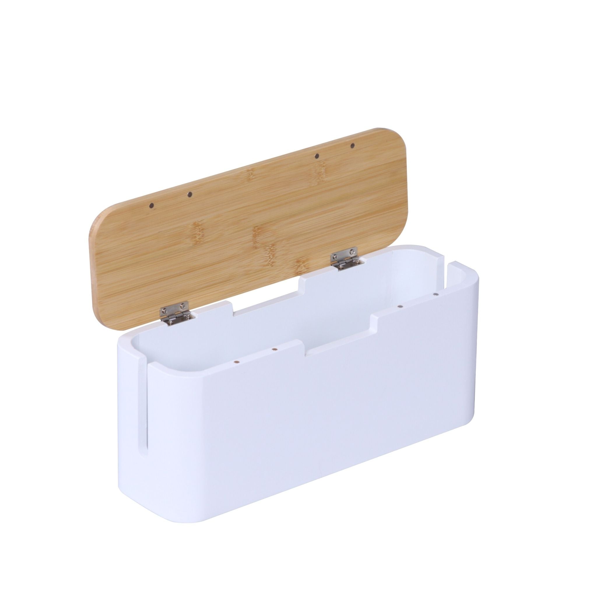 Kabelbox Bambus Weiss-Hellbraun von Relaxdays