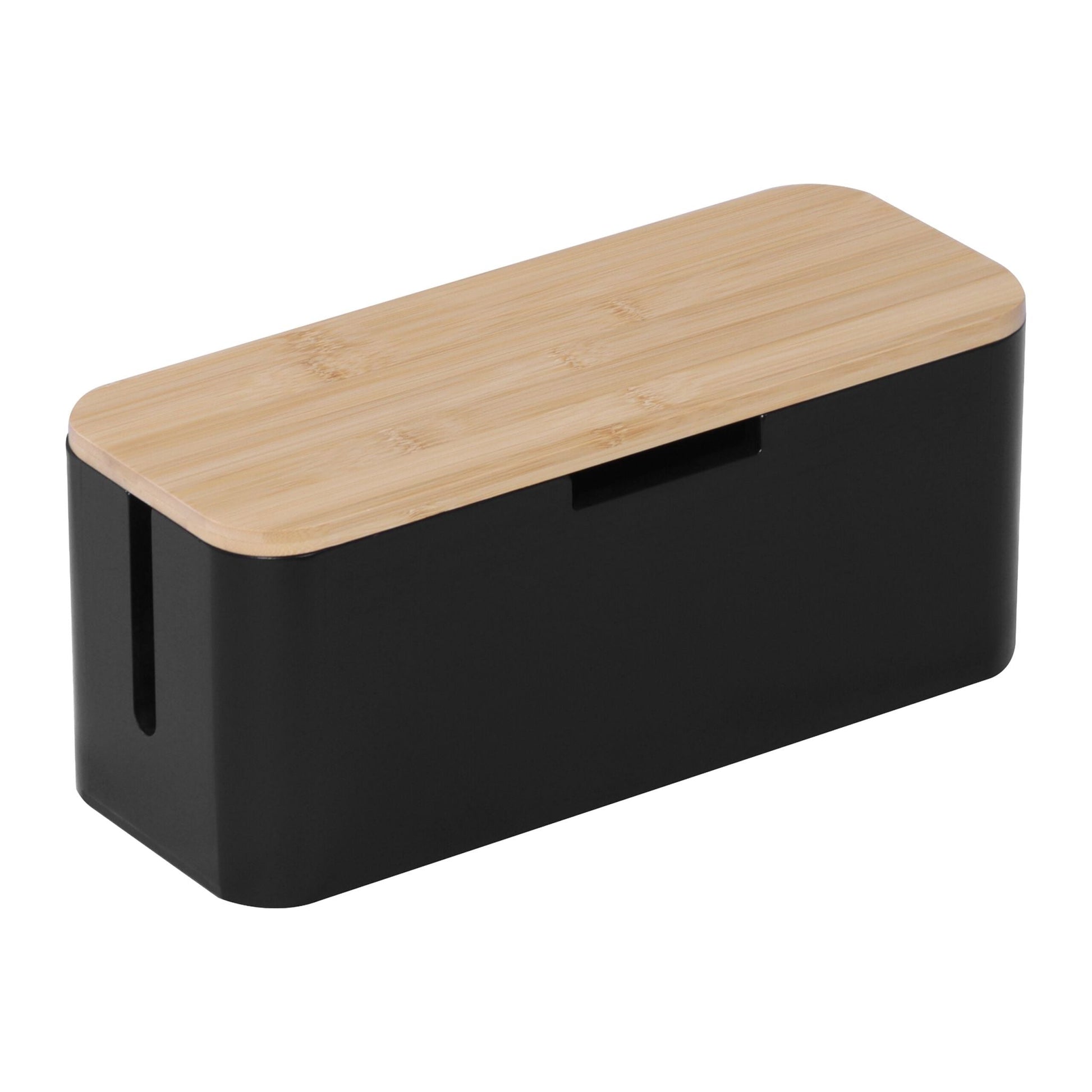 Kabelbox Bambus Hellbraun-Schwarz von Relaxdays