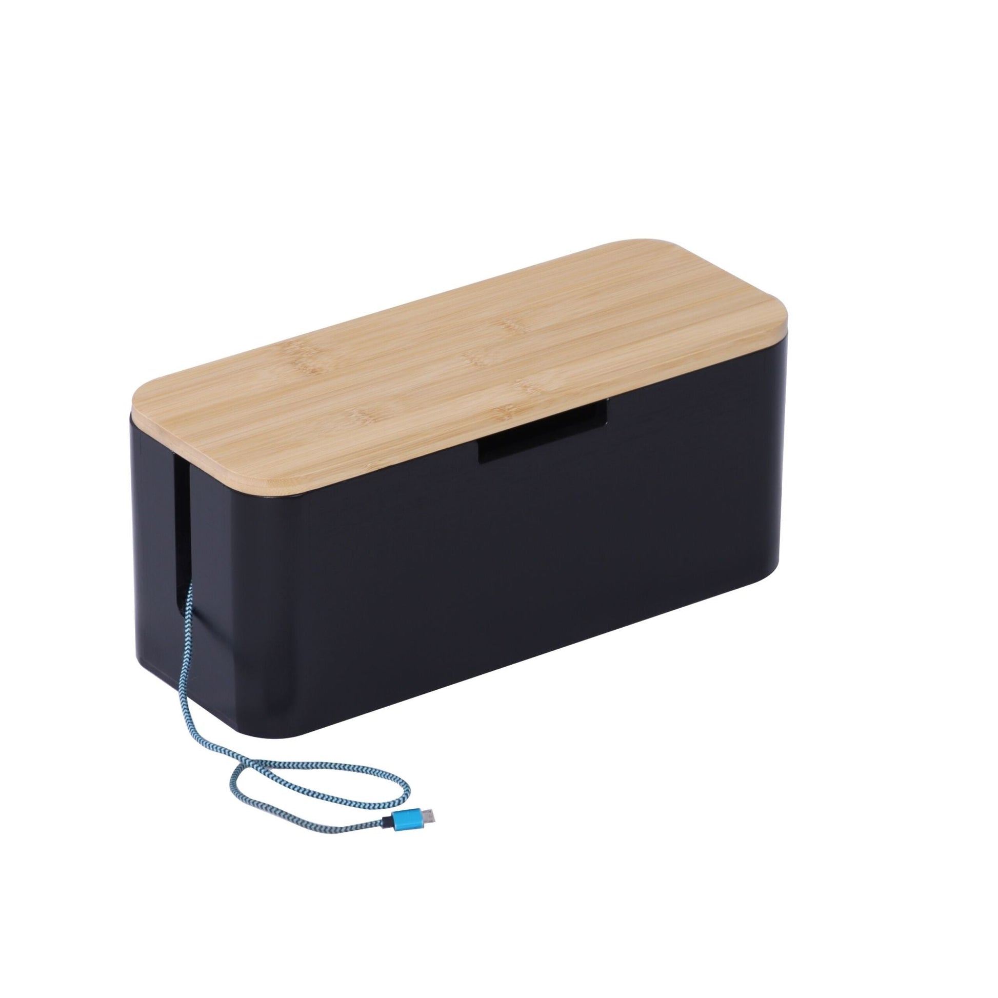 Kabelbox Bambus Hellbraun-Schwarz von Relaxdays