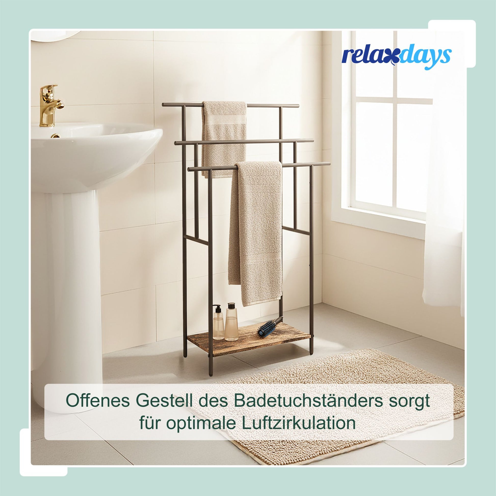 Industrial Handtuchständer mit Ablage Dunkelbraun-Schwarz von Relaxdays