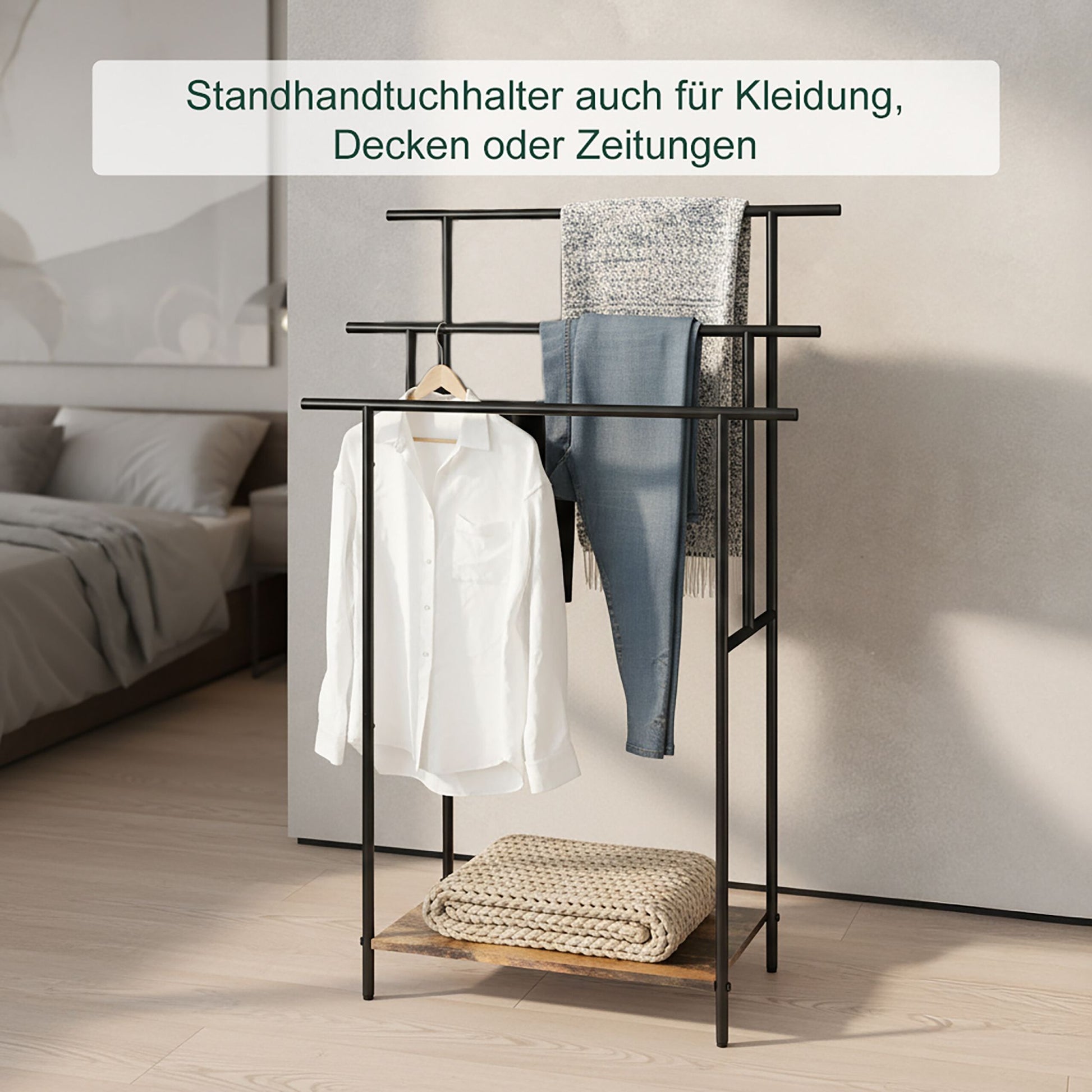 Industrial Handtuchständer mit Ablage Dunkelbraun-Schwarz von Relaxdays