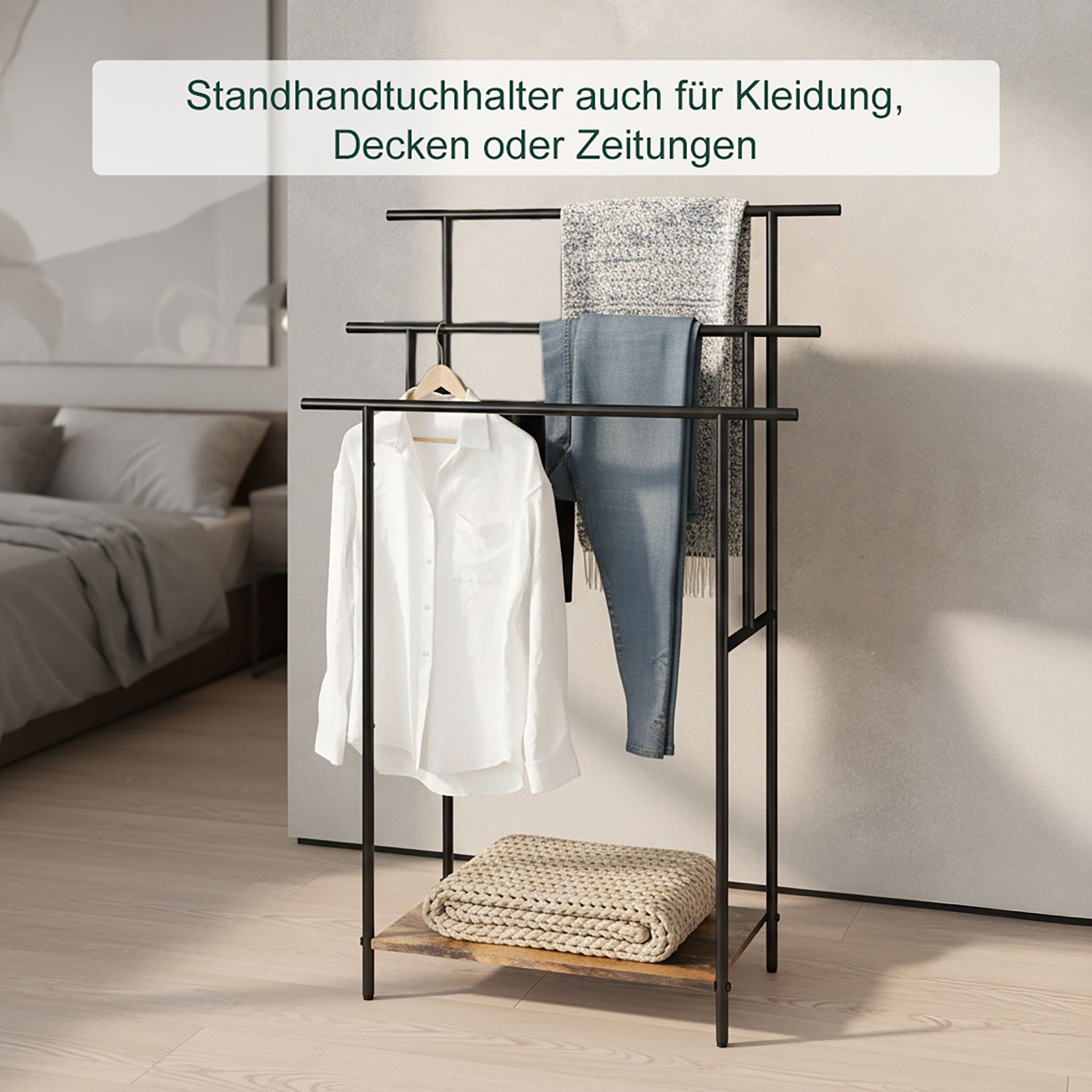 Industrial Handtuchständer mit Ablage Dunkelbraun-Schwarz von Relaxdays