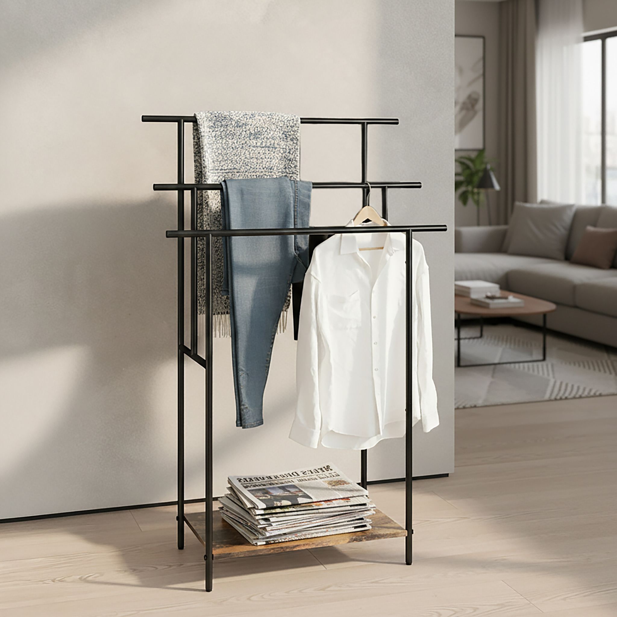Industrial Handtuchständer mit Ablage Dunkelbraun-Schwarz von Relaxdays