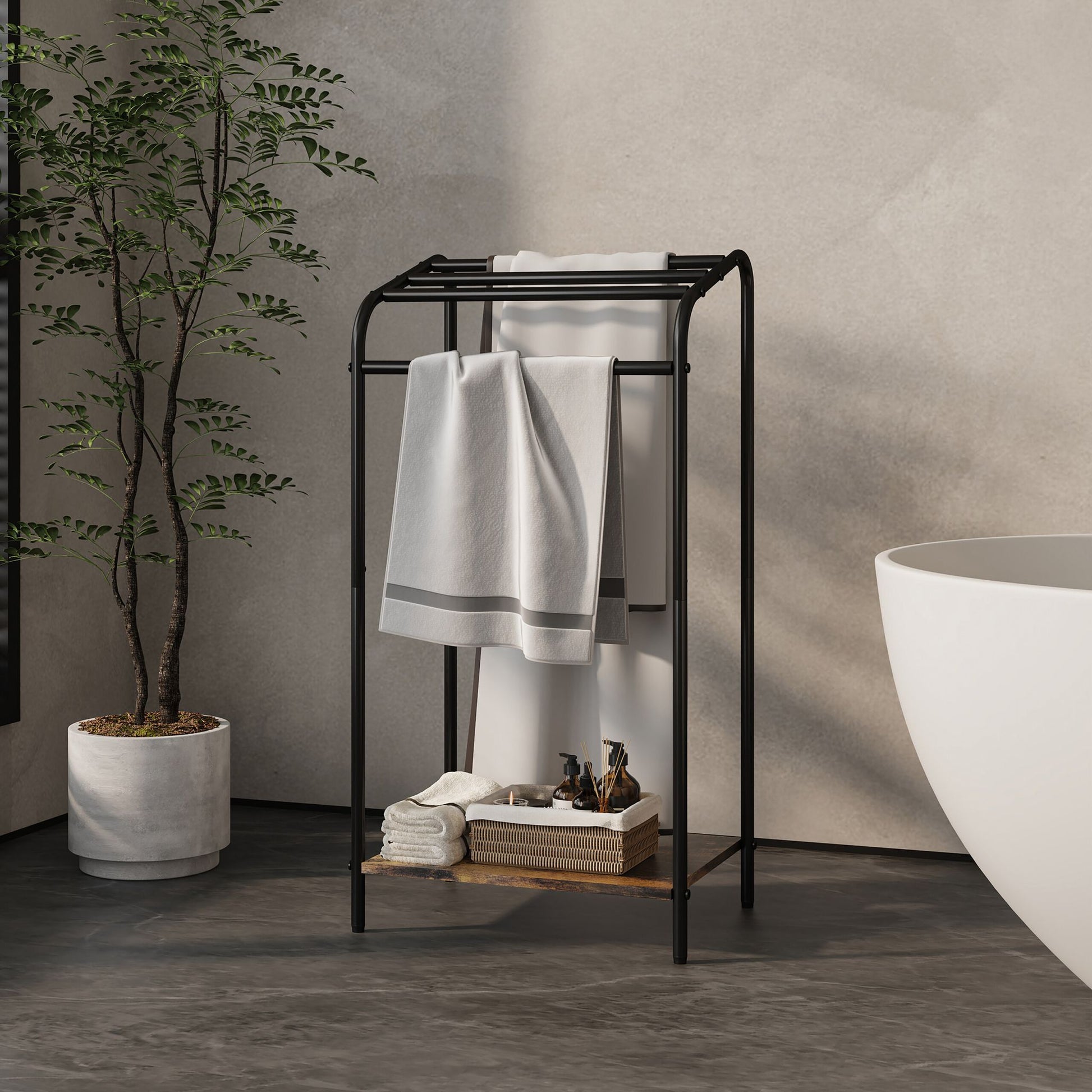 Industrial Handtuchständer mit Ablage Dunkelbraun-Schwarz von Relaxdays