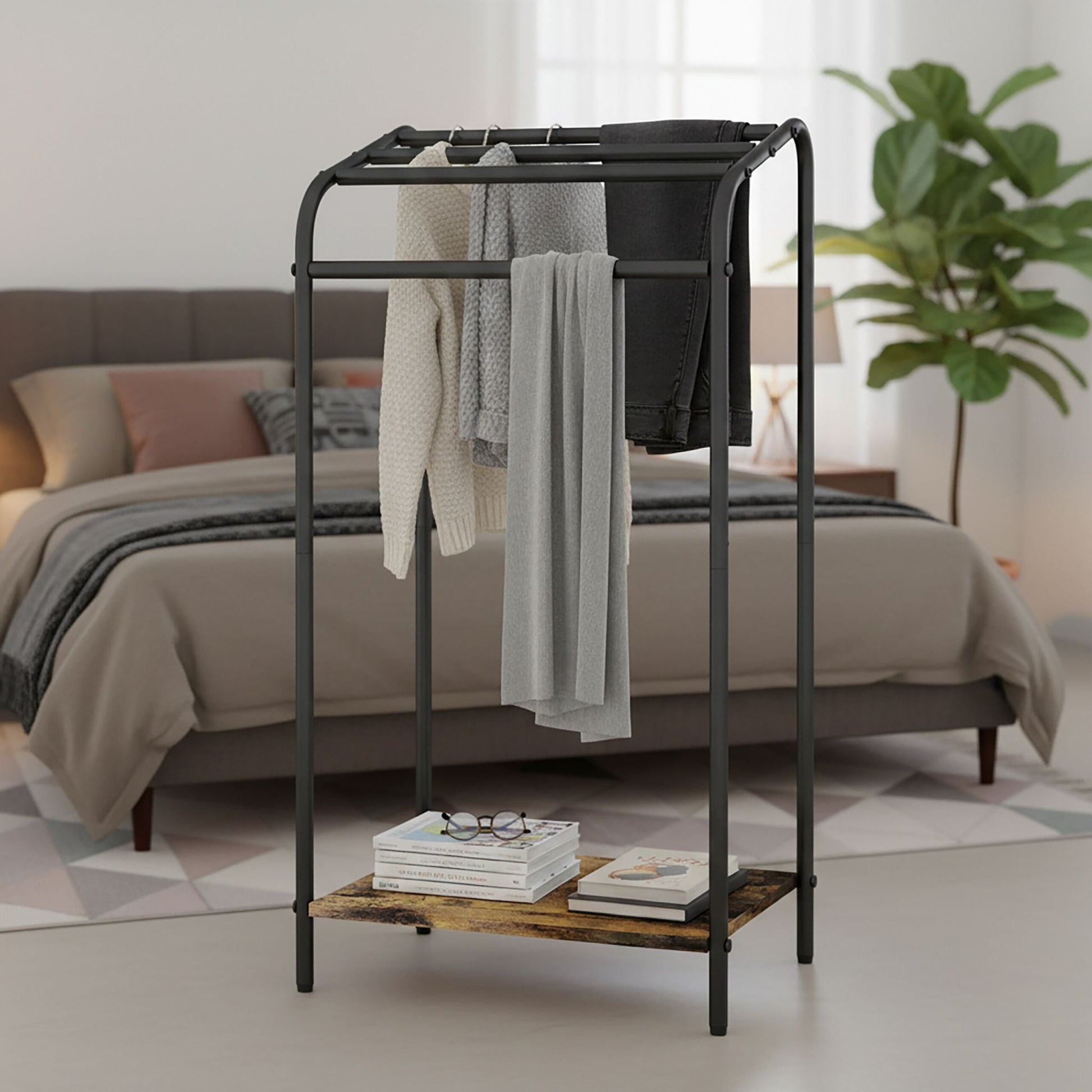 Industrial Handtuchständer mit Ablage Dunkelbraun-Schwarz von Relaxdays