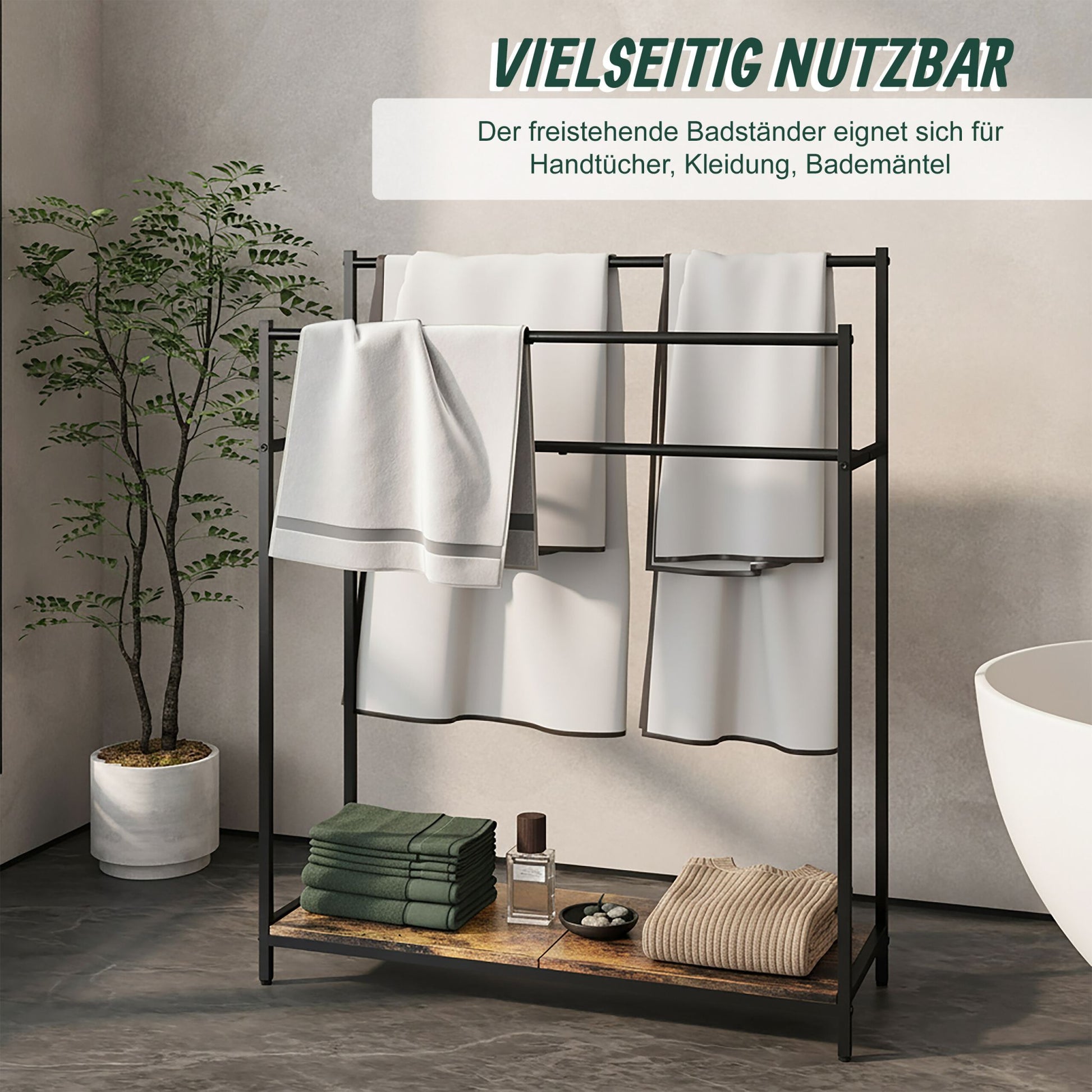 Industrial Handtuchständer mit Ablage Dunkelbraun-Schwarz von Relaxdays