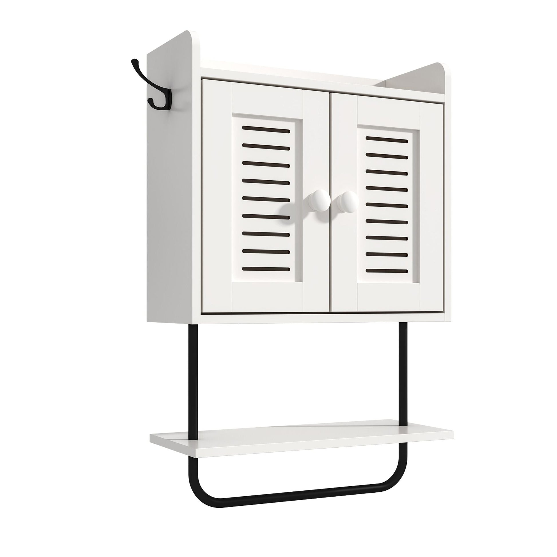 Hängeschrank mit Handtuchhalter Weiss-Schwarz von Relaxdays