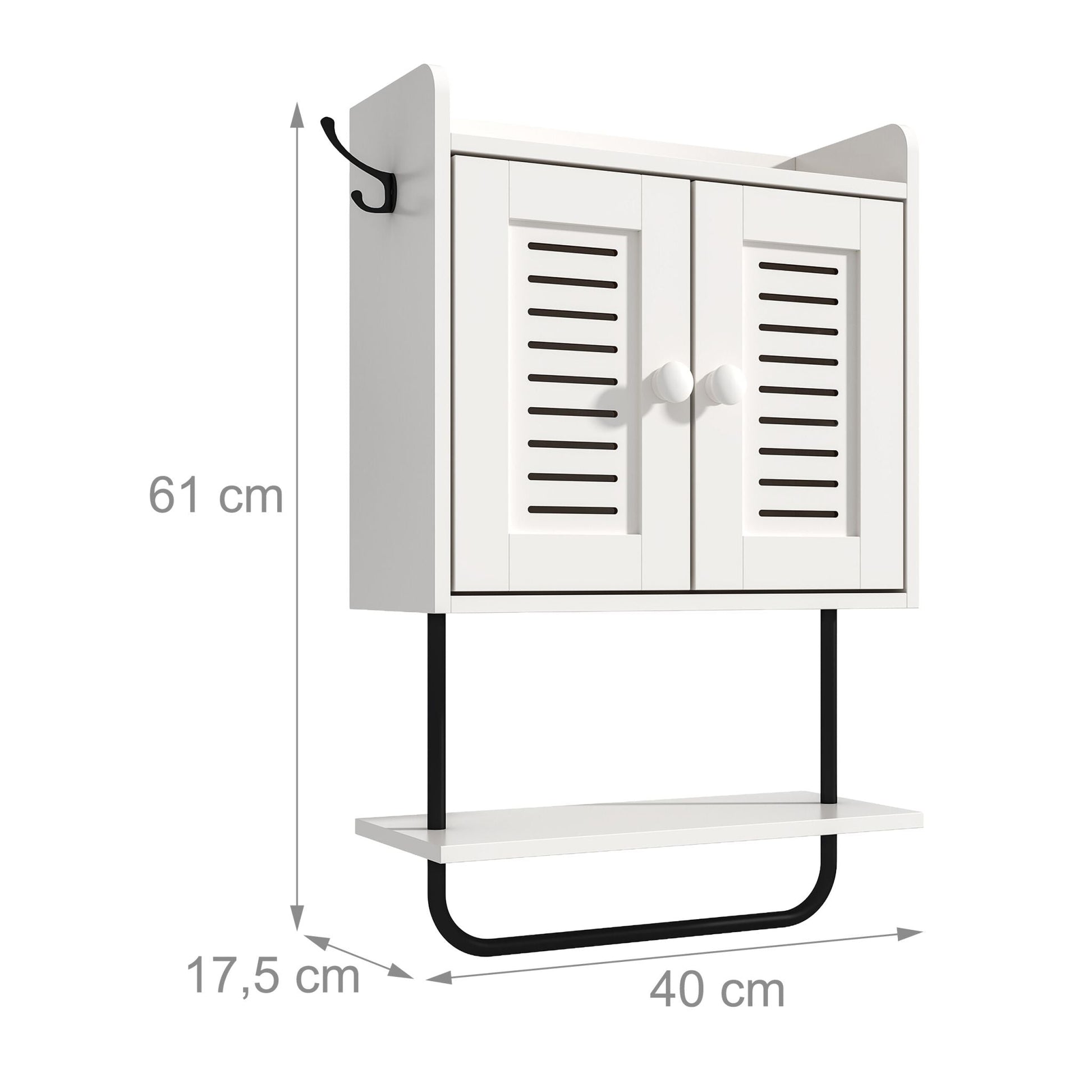 Hängeschrank mit Handtuchhalter Weiss-Schwarz von Relaxdays