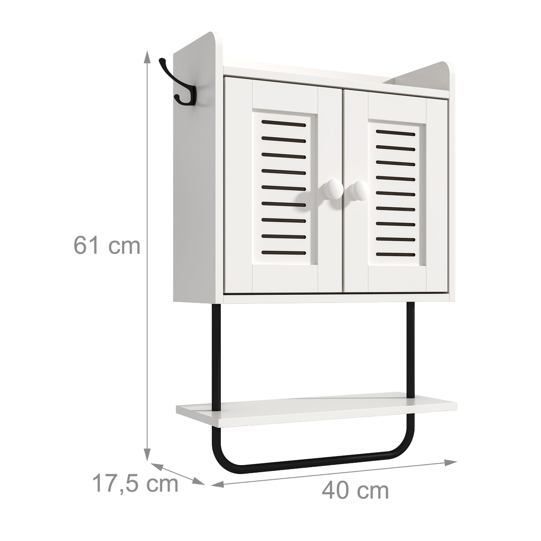 Hängeschrank mit Handtuchhalter Weiss-Schwarz von Relaxdays