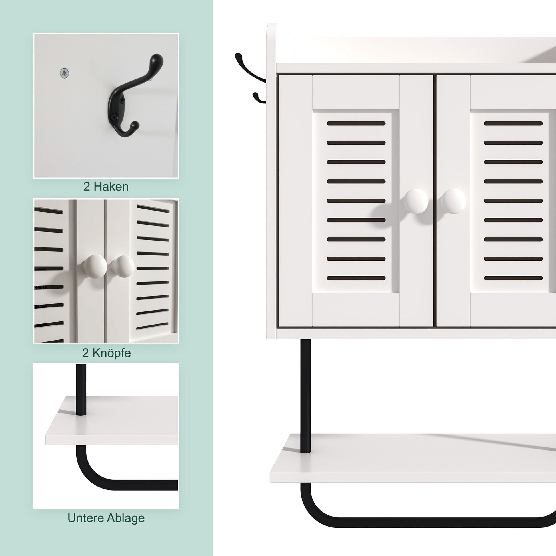 Hängeschrank mit Handtuchhalter Weiss-Schwarz von Relaxdays