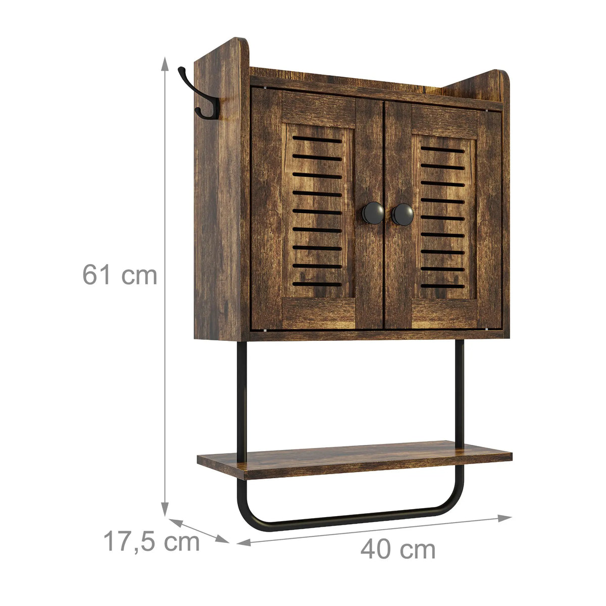 Hängeschrank mit Handtuchhalter Braun-Schwarz von Relaxdays