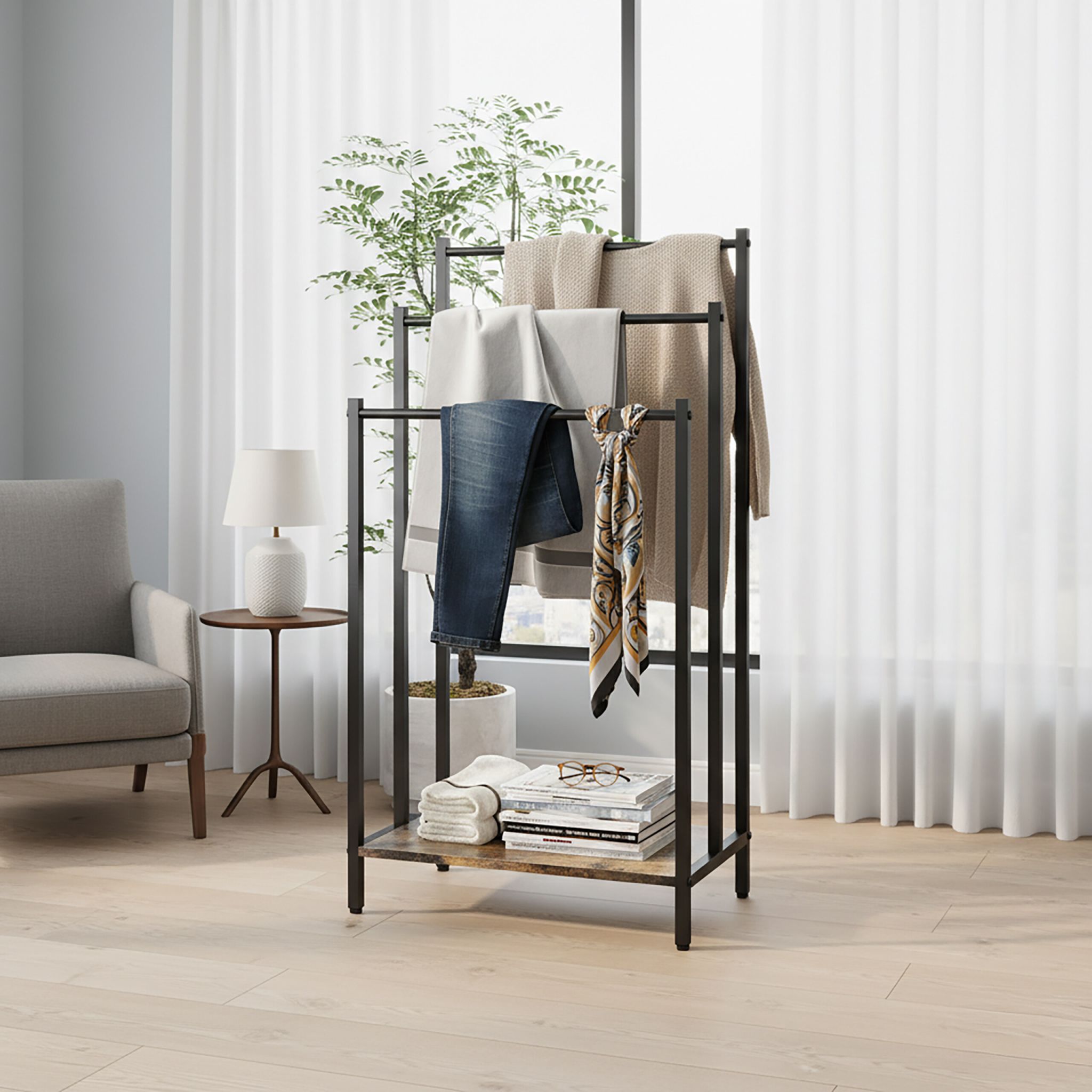 Handtuchständer mit Ablage Dunkelbraun-Schwarz von Relaxdays