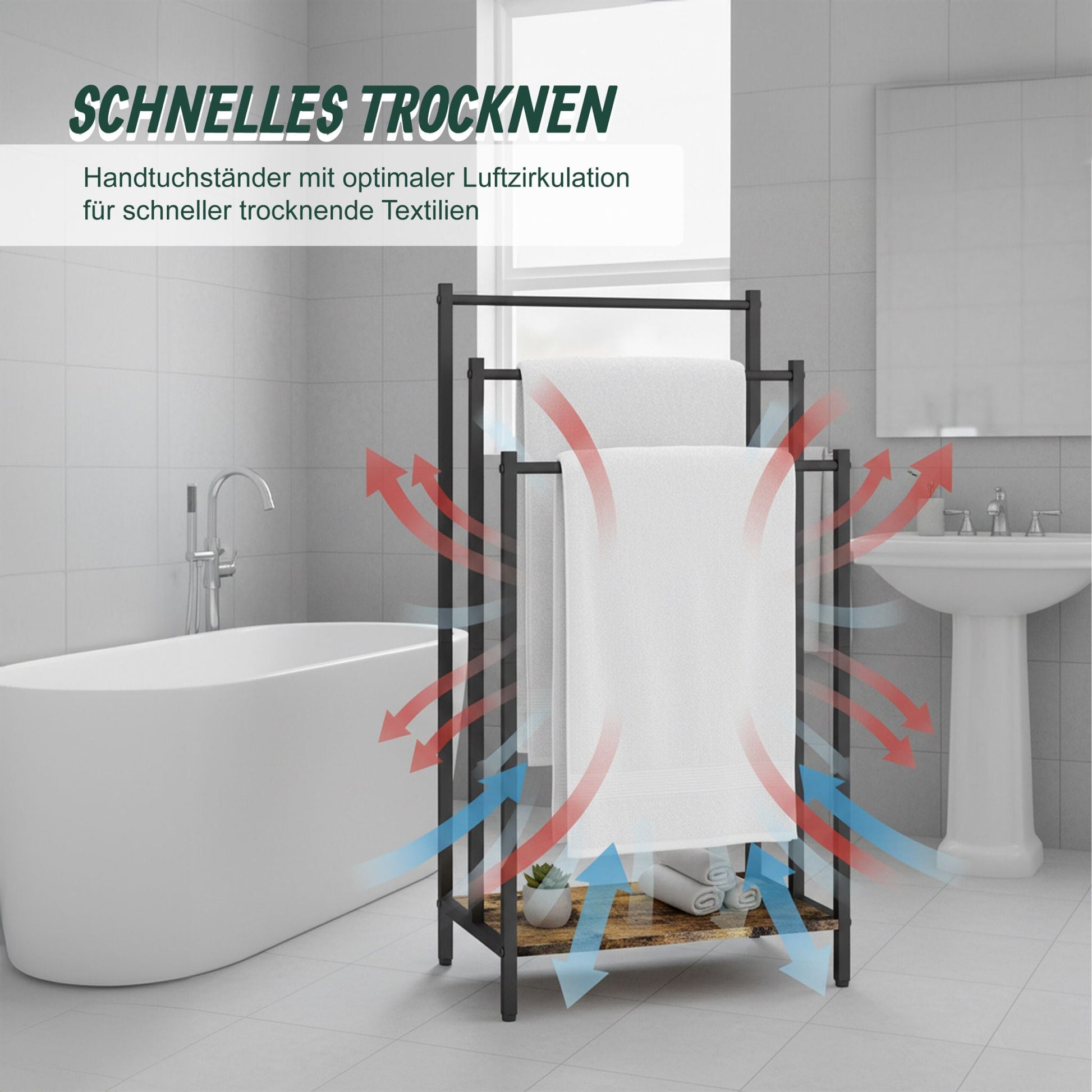 Handtuchständer mit Ablage Dunkelbraun-Schwarz von Relaxdays