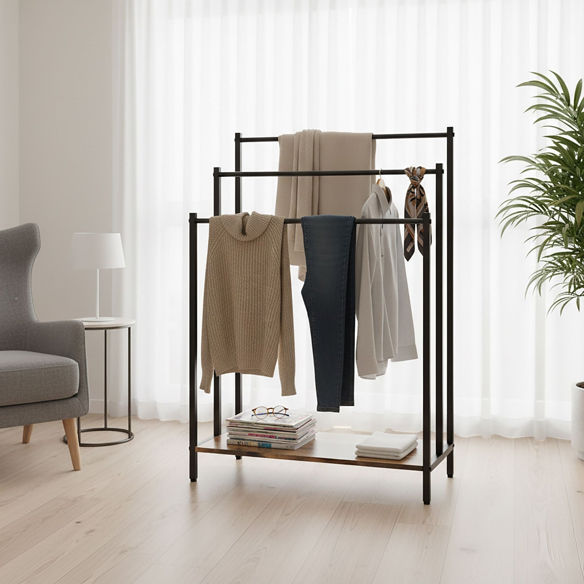 Handtuchständer mit Ablage Dunkelbraun-Schwarz von Relaxdays