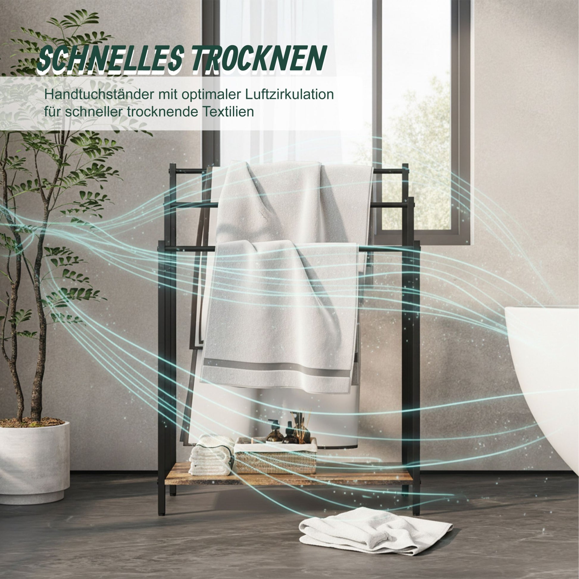 Handtuchständer mit Ablage Dunkelbraun-Schwarz von Relaxdays