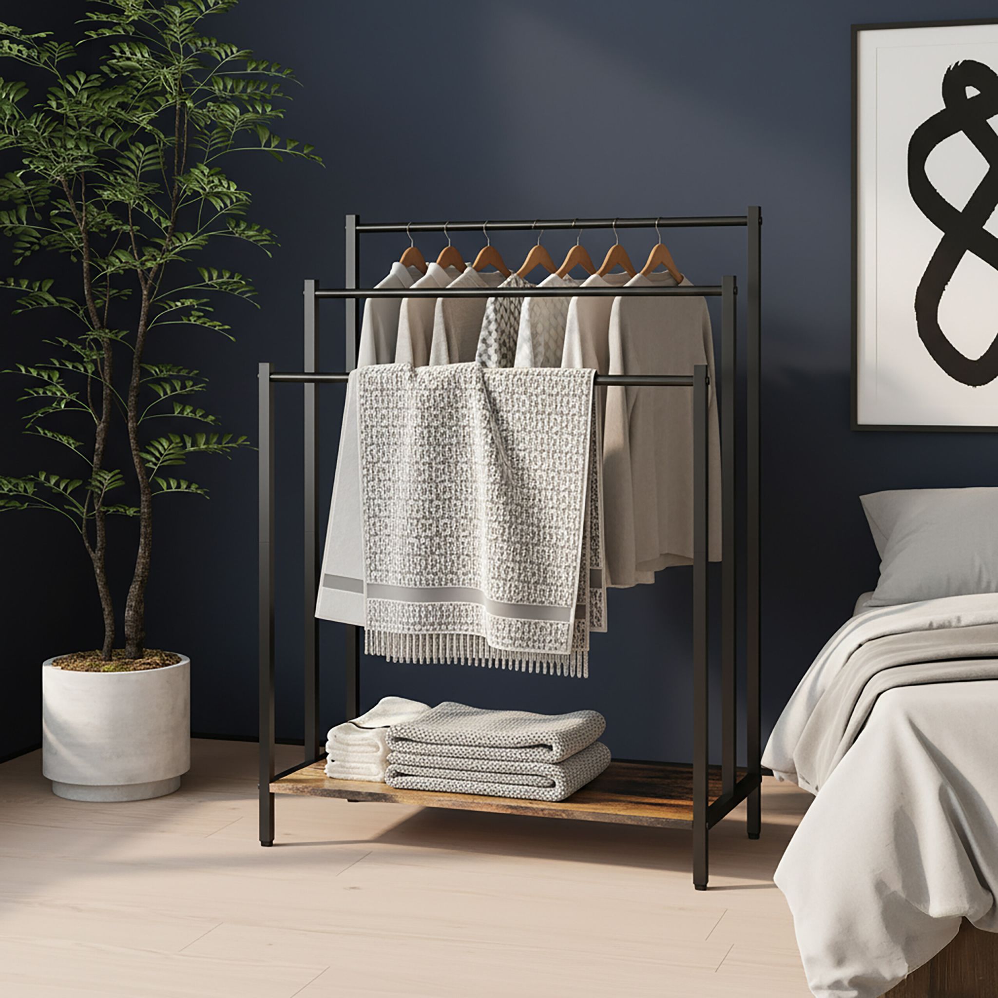 Handtuchständer mit Ablage Dunkelbraun-Schwarz von Relaxdays