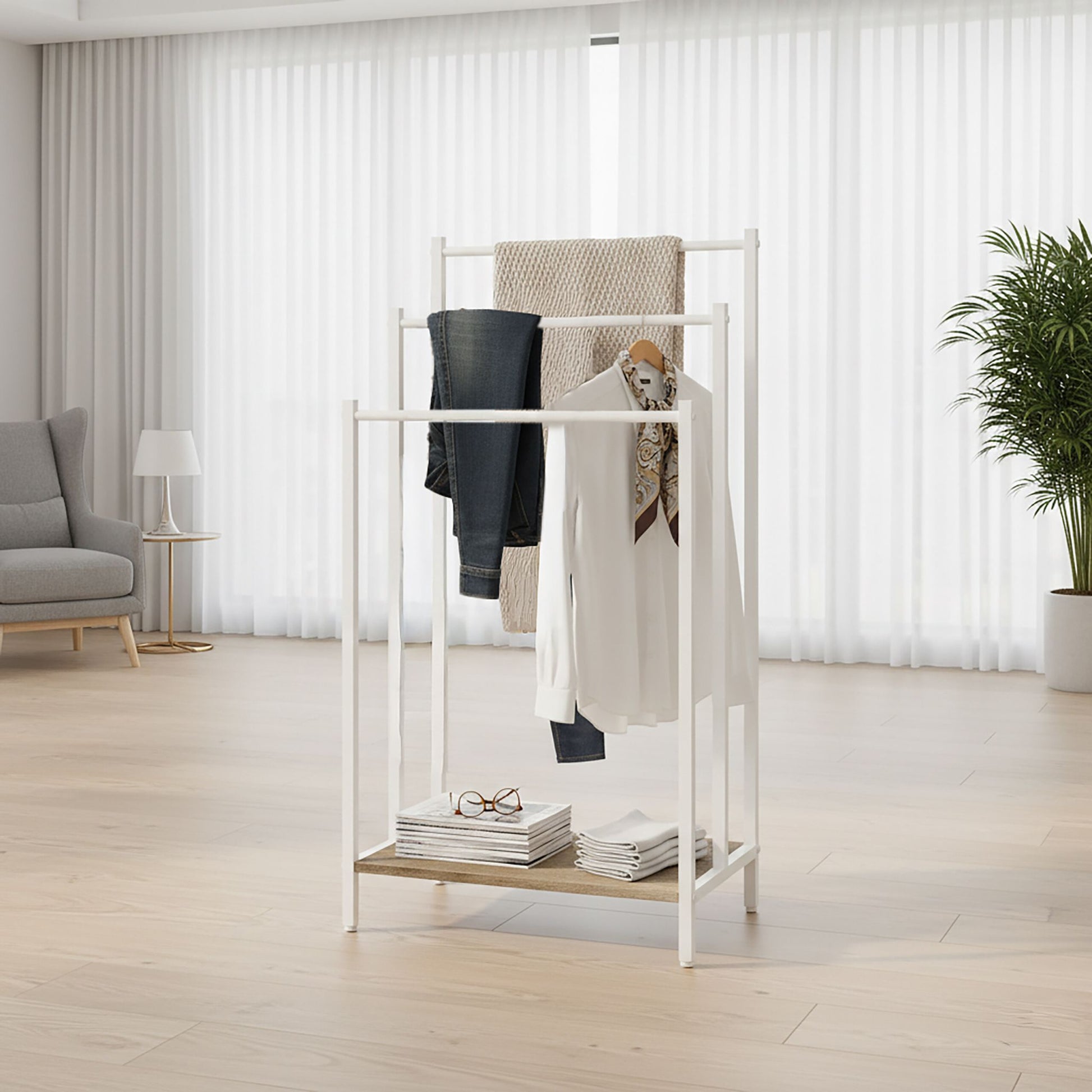 Handtuchständer mit Ablage Weiss-Hellbraun von Relaxdays