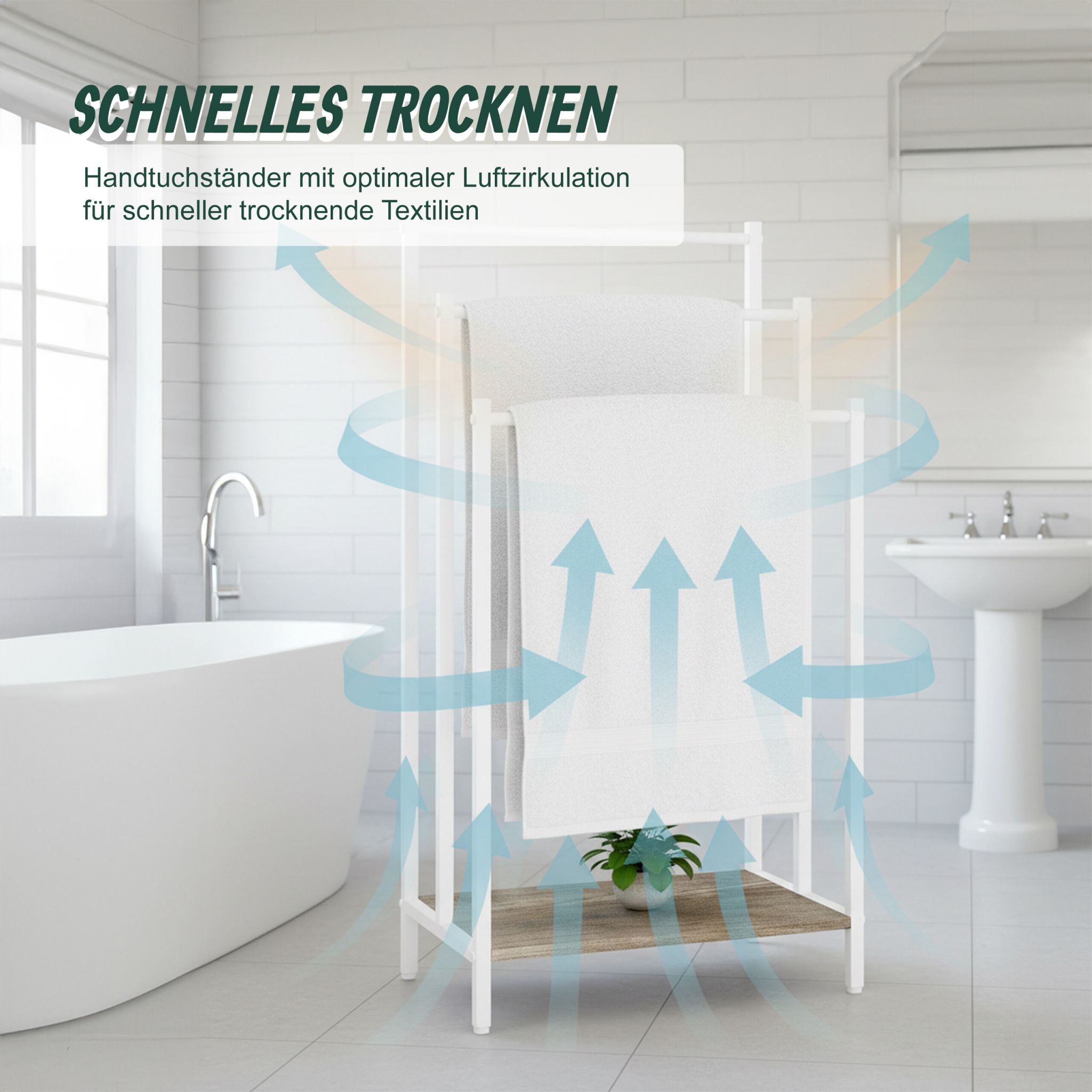 Handtuchständer mit Ablage Weiss-Hellbraun von Relaxdays