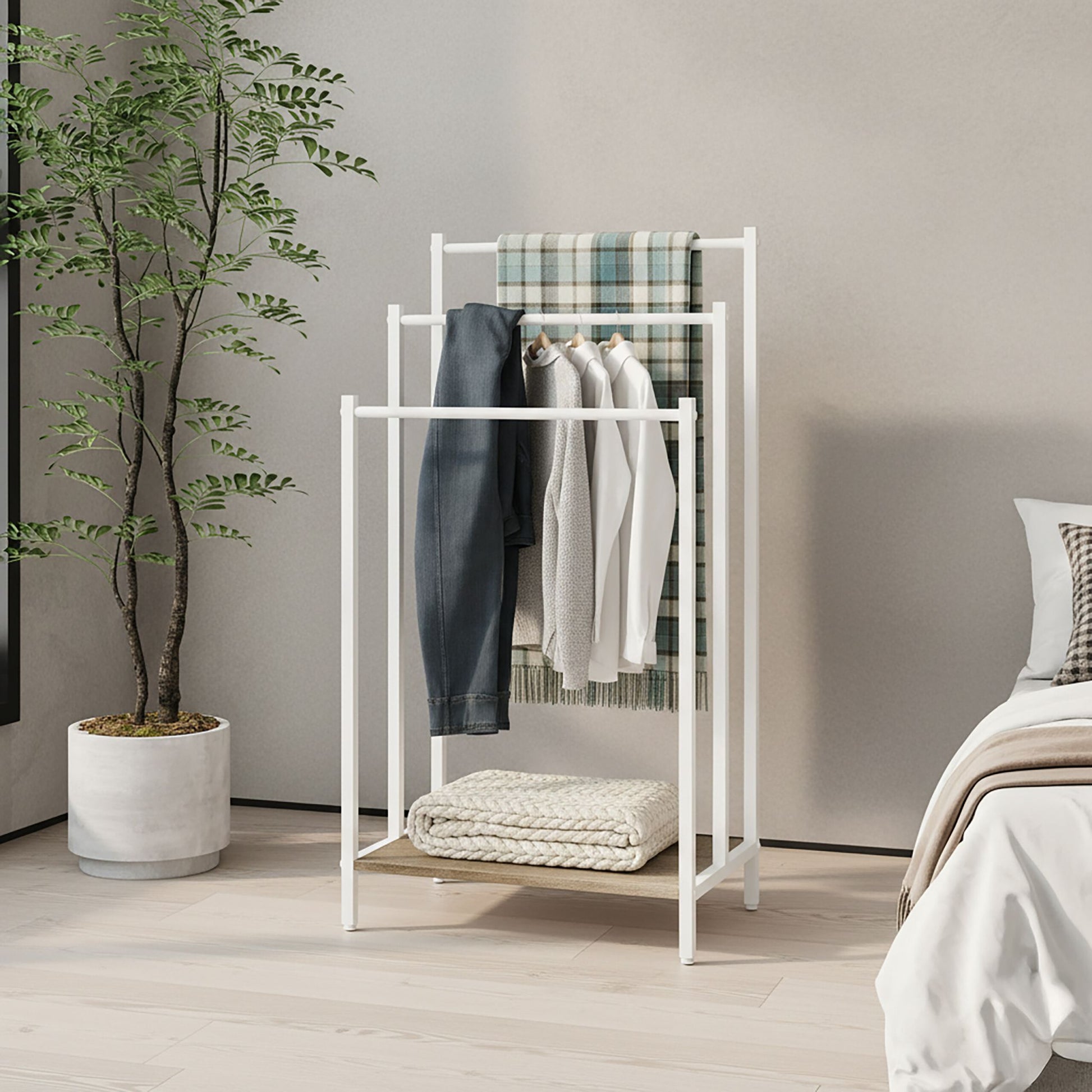Handtuchständer mit Ablage Weiss-Hellbraun von Relaxdays