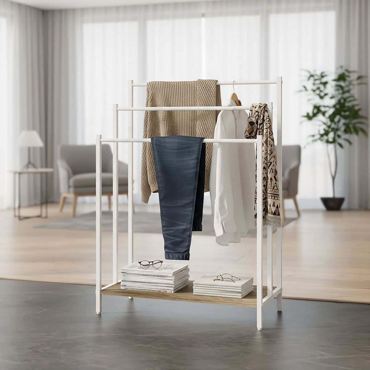 Handtuchständer mit Ablage Weiss-Hellbraun von Relaxdays