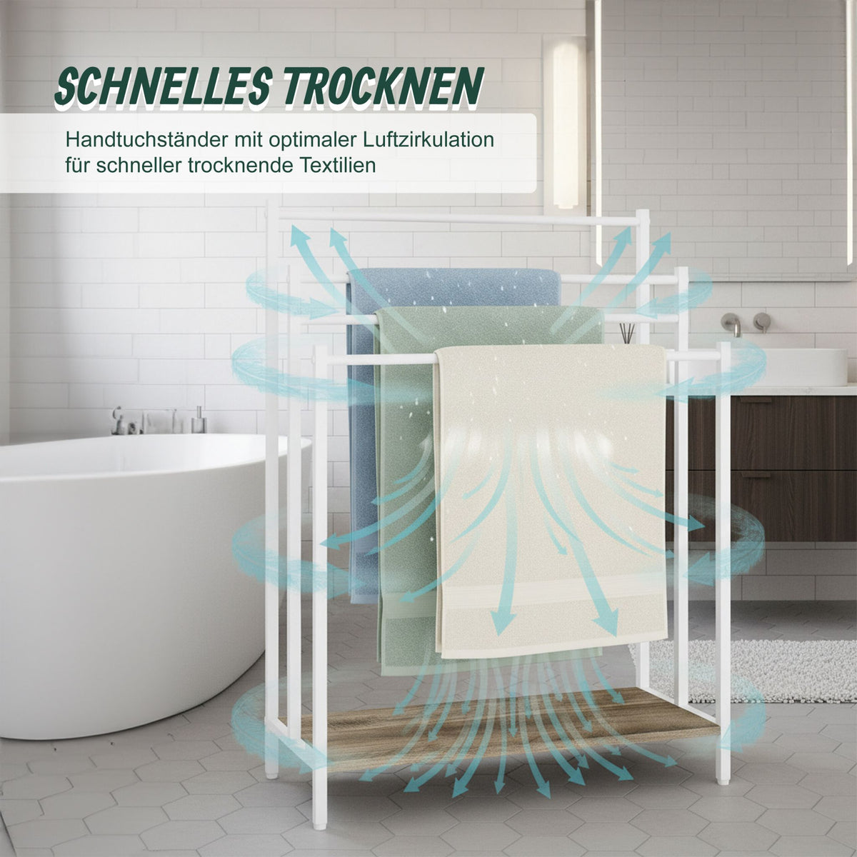 Handtuchständer mit Ablage Weiss-Hellbraun von Relaxdays