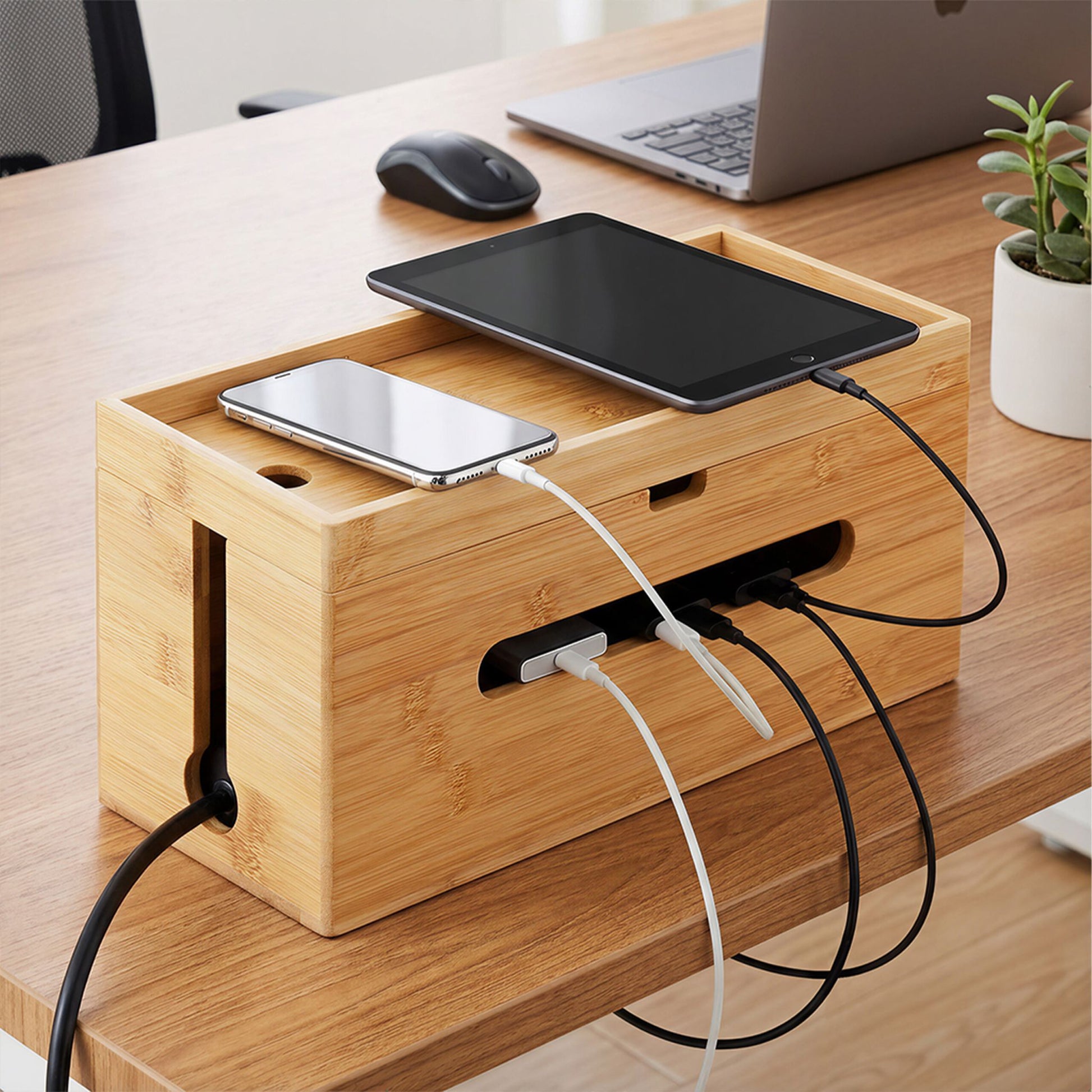 Kabelbox Bambus Hellbraun von Relaxdays