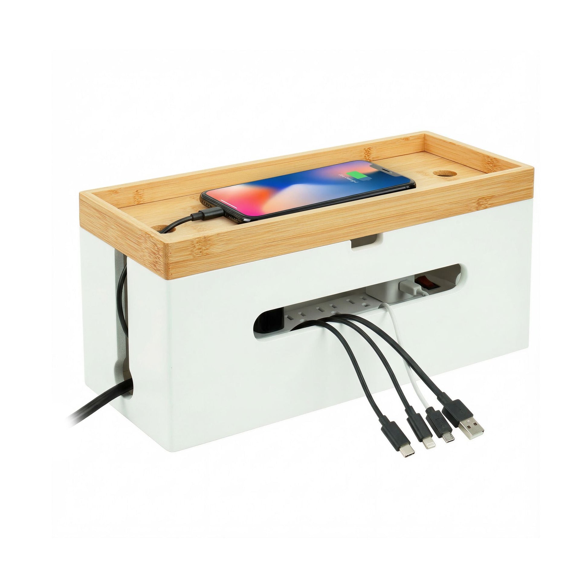 Kabelbox Bambus Weiss von Relaxdays