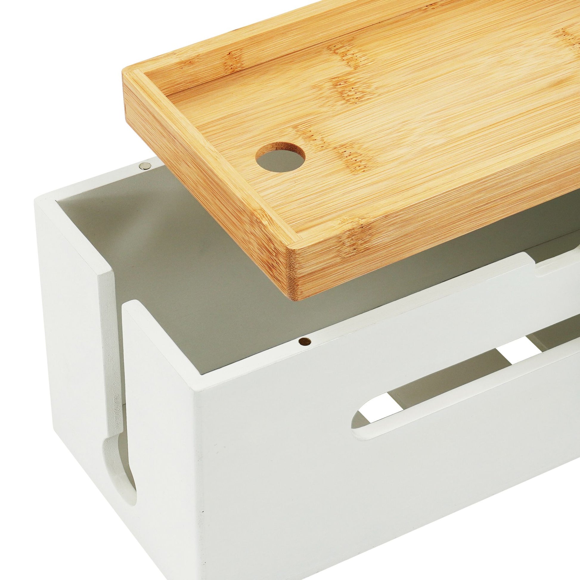 Kabelbox Bambus Weiss von Relaxdays