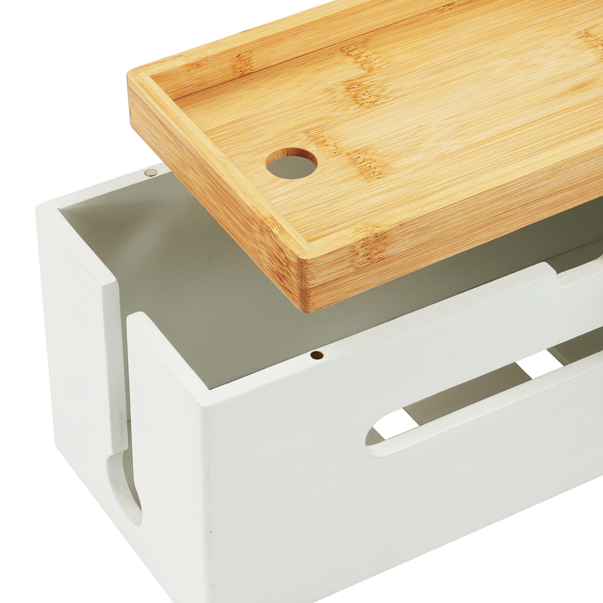 Kabelbox Bambus Weiss von Relaxdays
