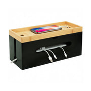 Kabelbox Bambus Hellbraun-Schwarz von Relaxdays