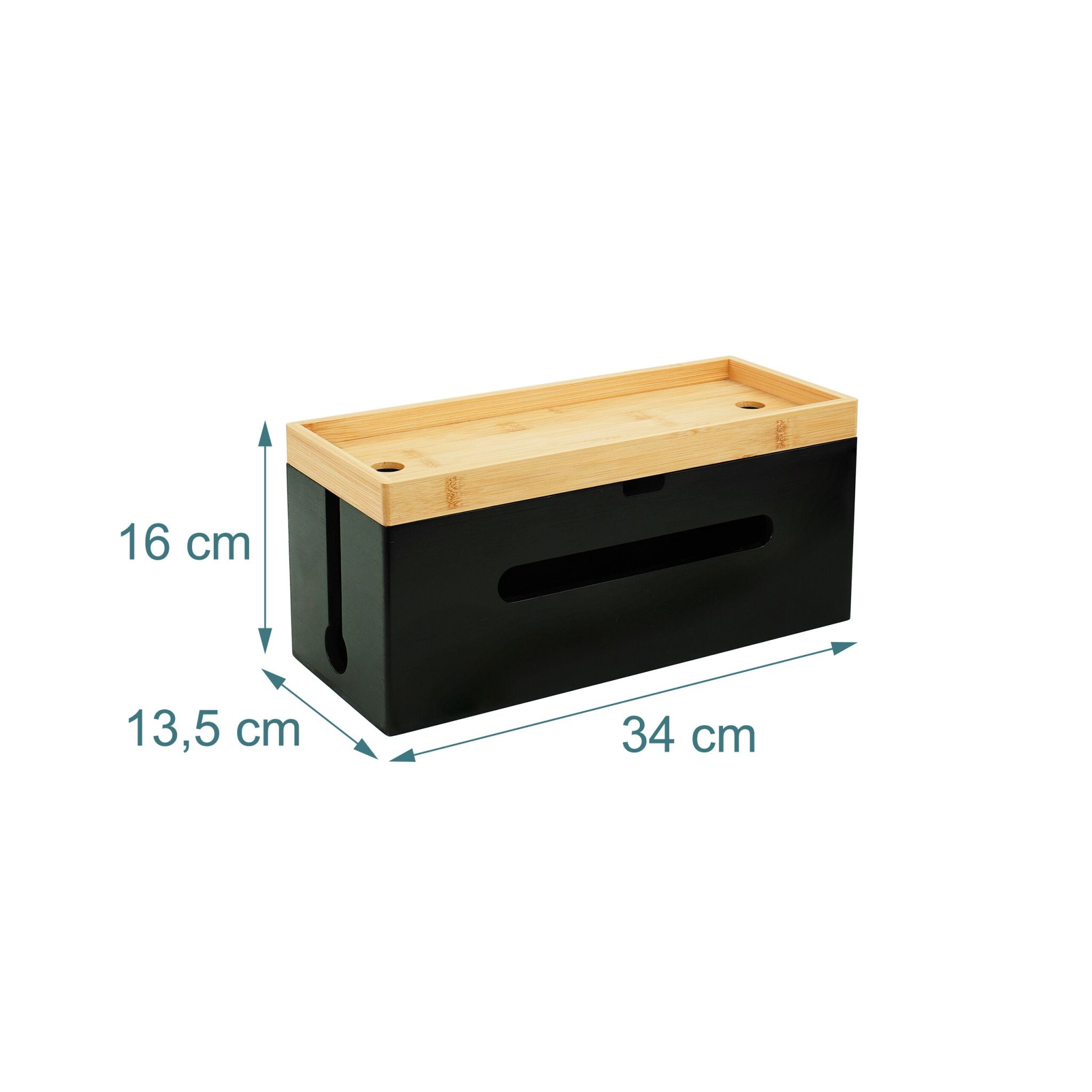 Kabelbox Bambus Hellbraun-Schwarz von Relaxdays