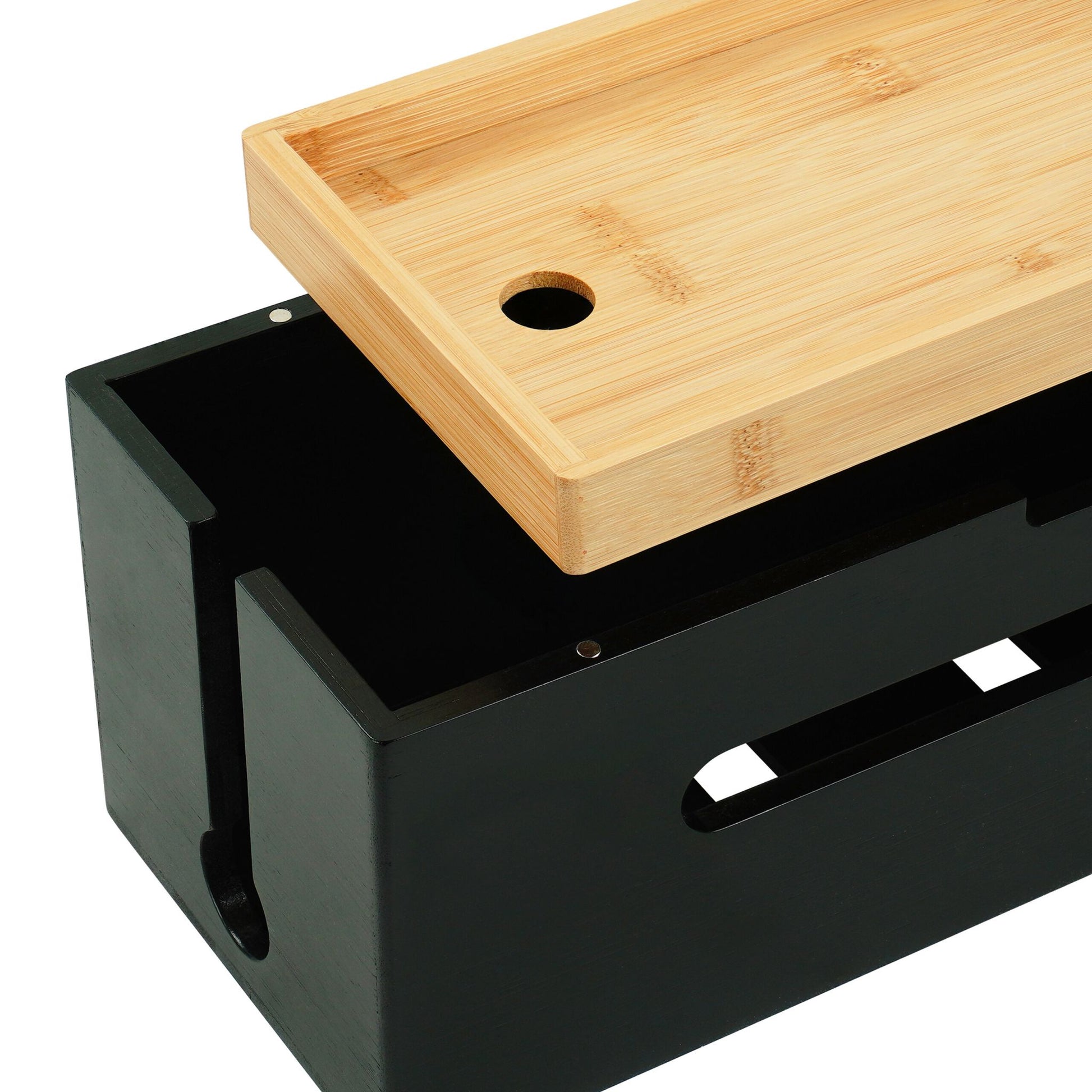 Kabelbox Bambus Hellbraun-Schwarz von Relaxdays
