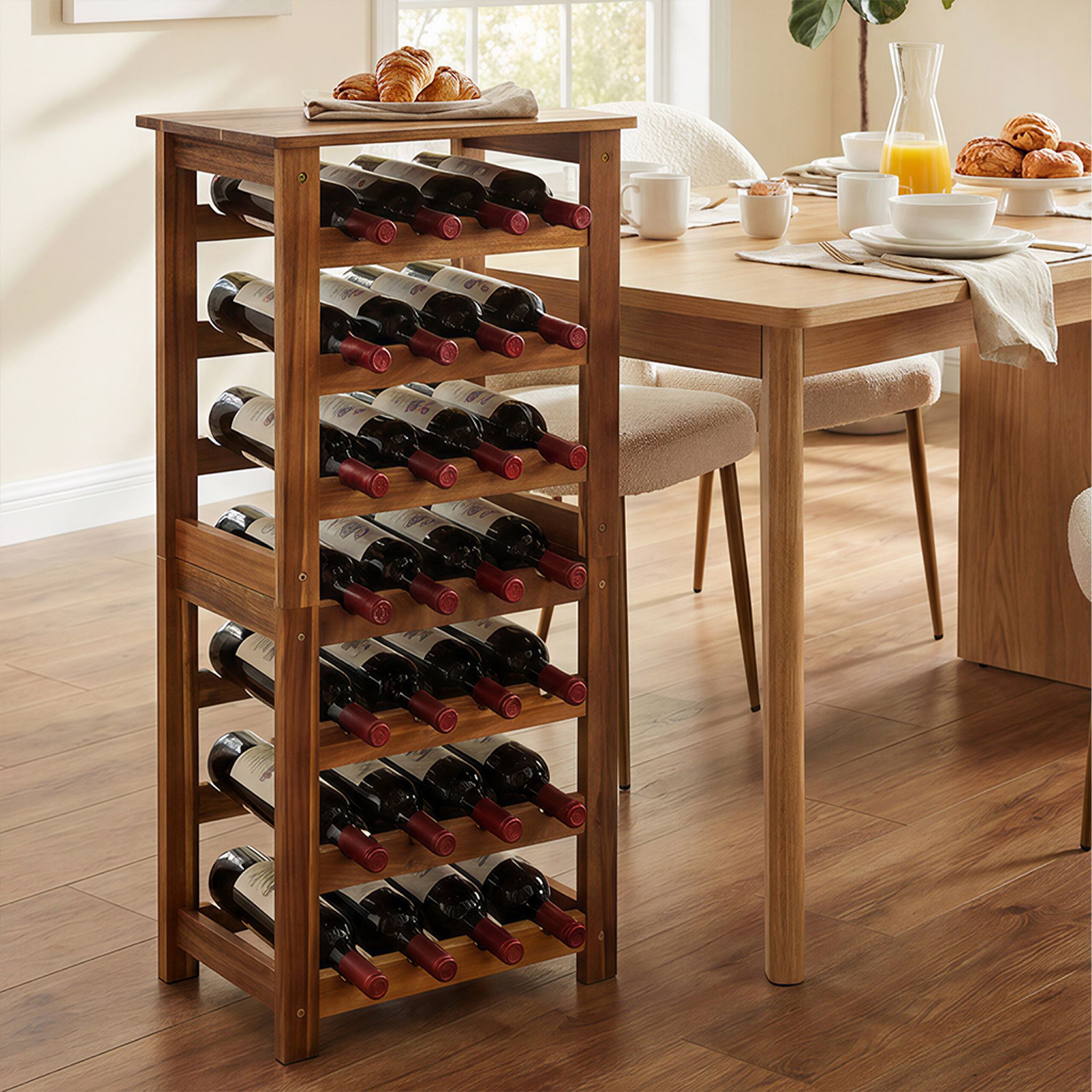 Weinregal Akazienholz 28 Flaschen Braun von Relaxdays