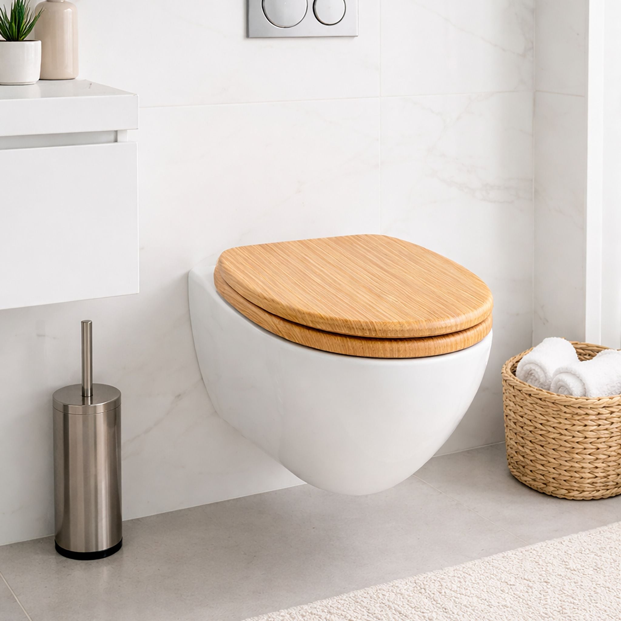 Toilettendeckel mit Absenkautomatik Hellbraun-Silber von Relaxdays