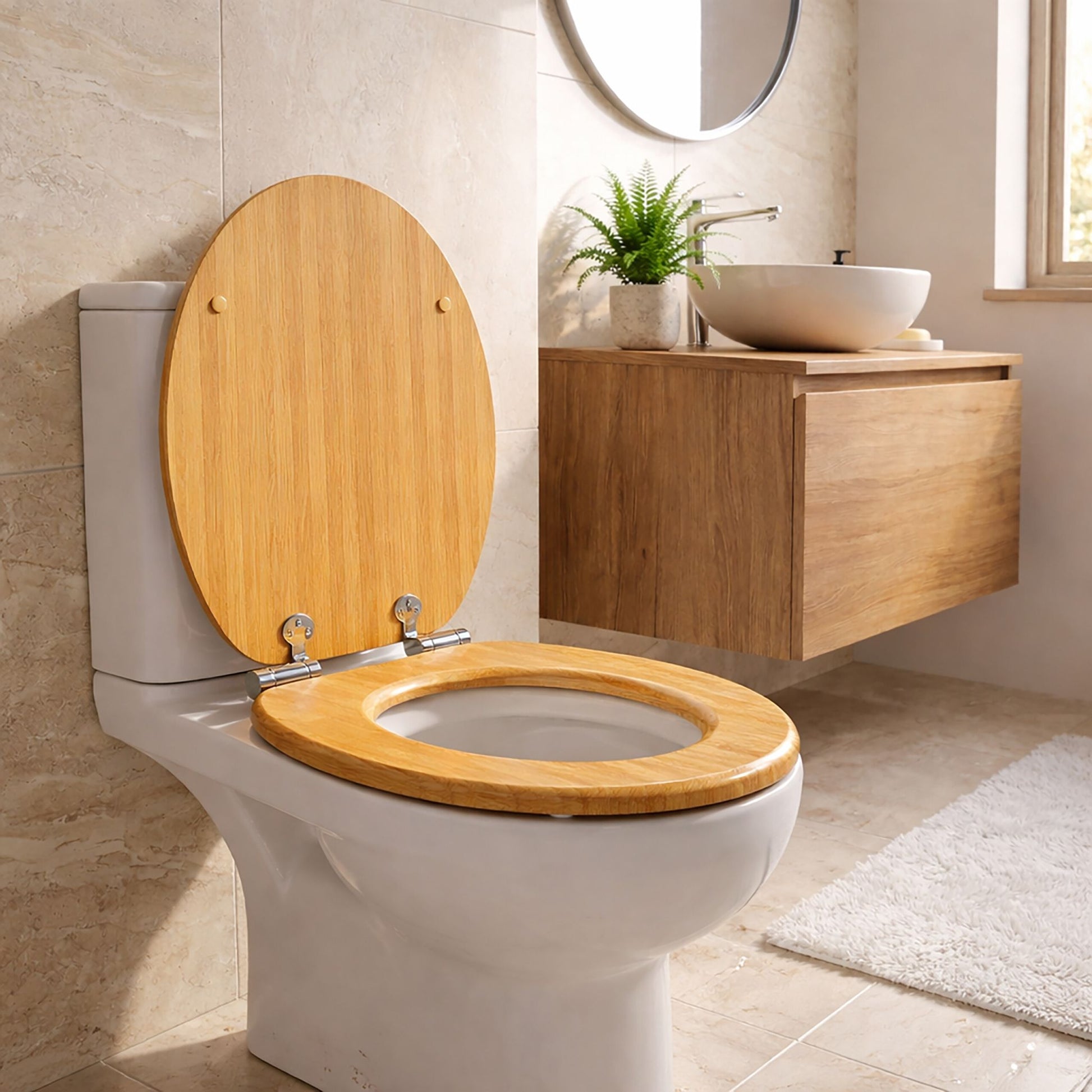 Toilettendeckel mit Absenkautomatik Hellbraun-Silber von Relaxdays