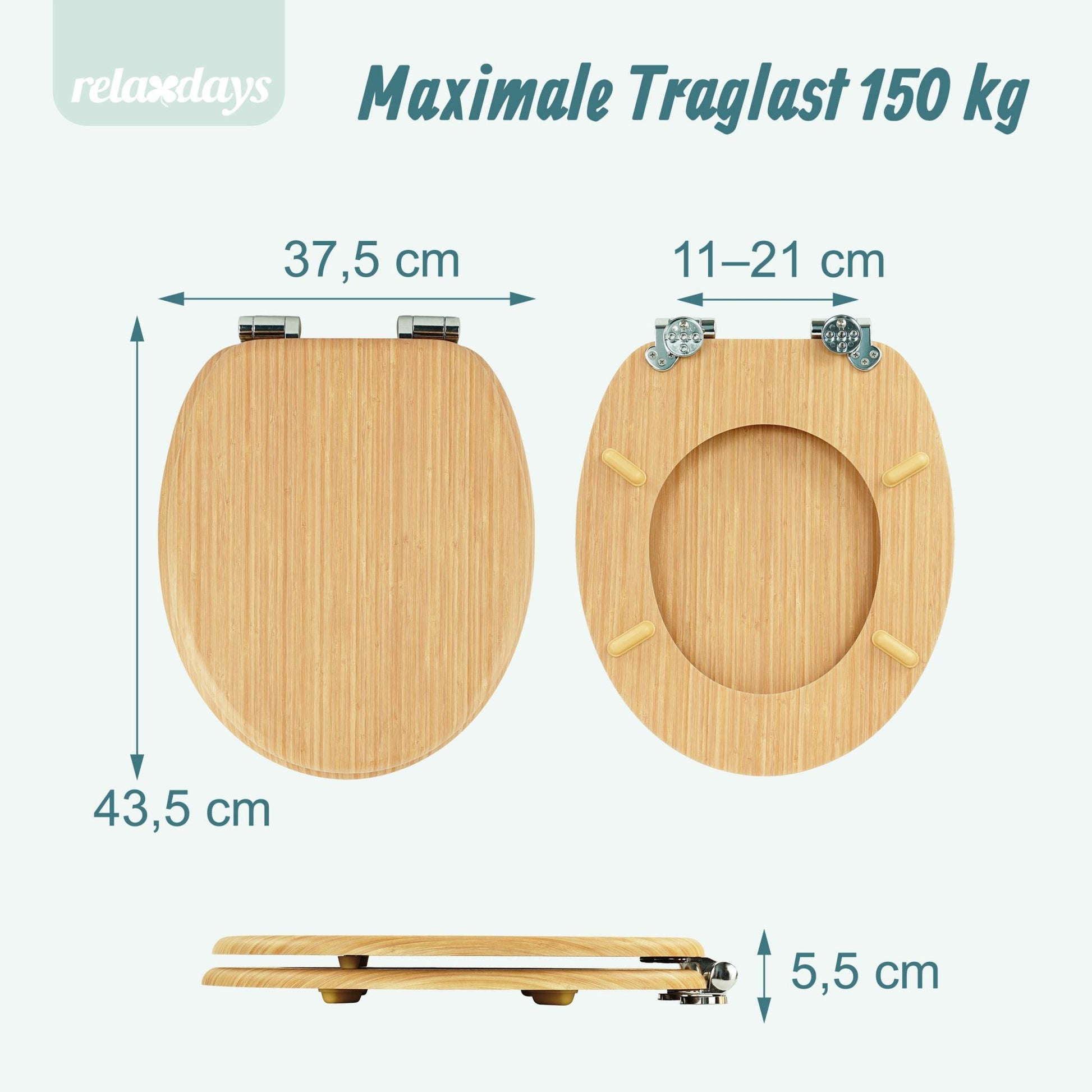 Toilettendeckel mit Absenkautomatik Hellbraun-Silber von Relaxdays