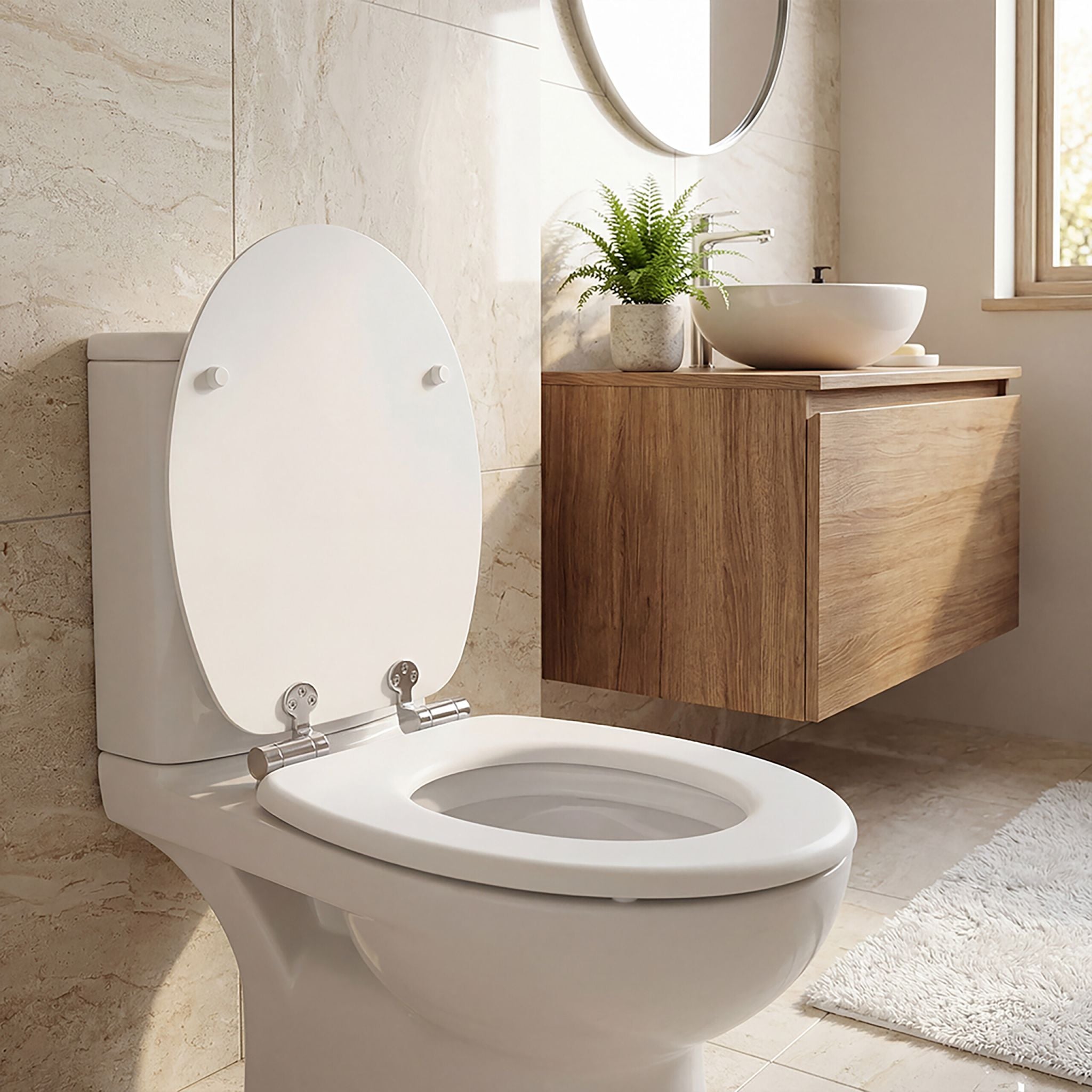 Toilettendeckel mit Absenkautomatik Weiss-Silber von Relaxdays
