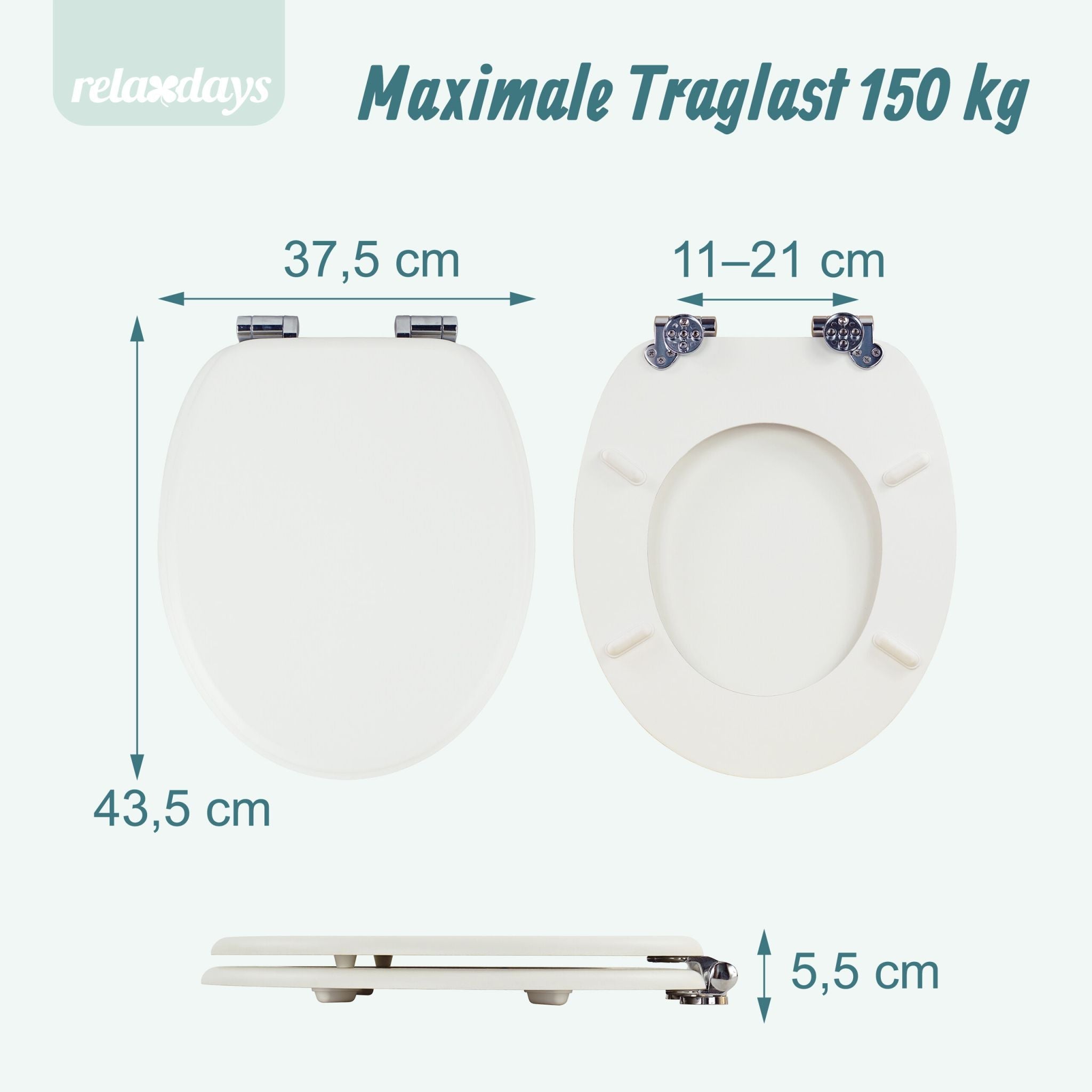Toilettendeckel mit Absenkautomatik Weiss-Silber von Relaxdays