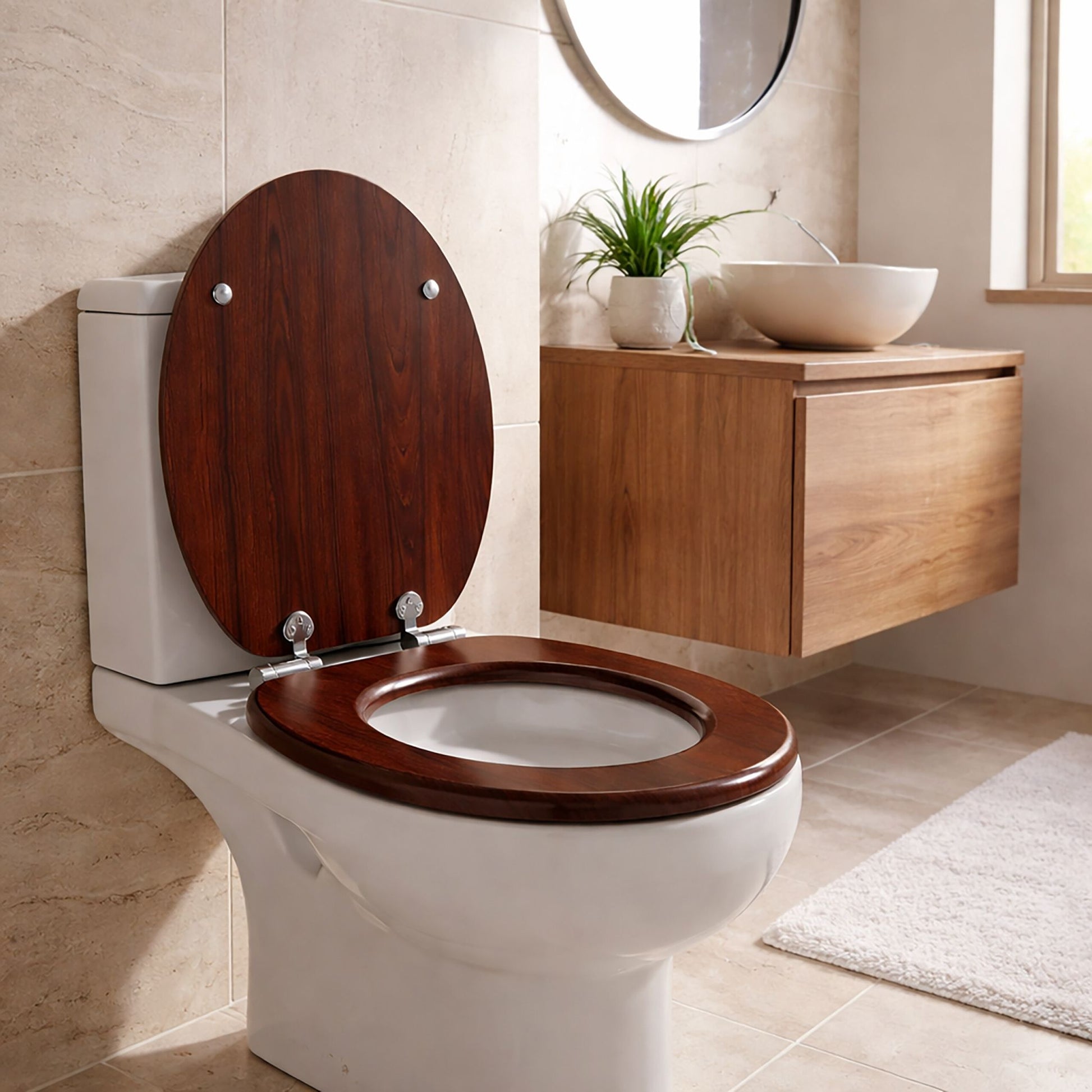 Toilettendeckel mit Absenkautomatik Braun-Silber von Relaxdays