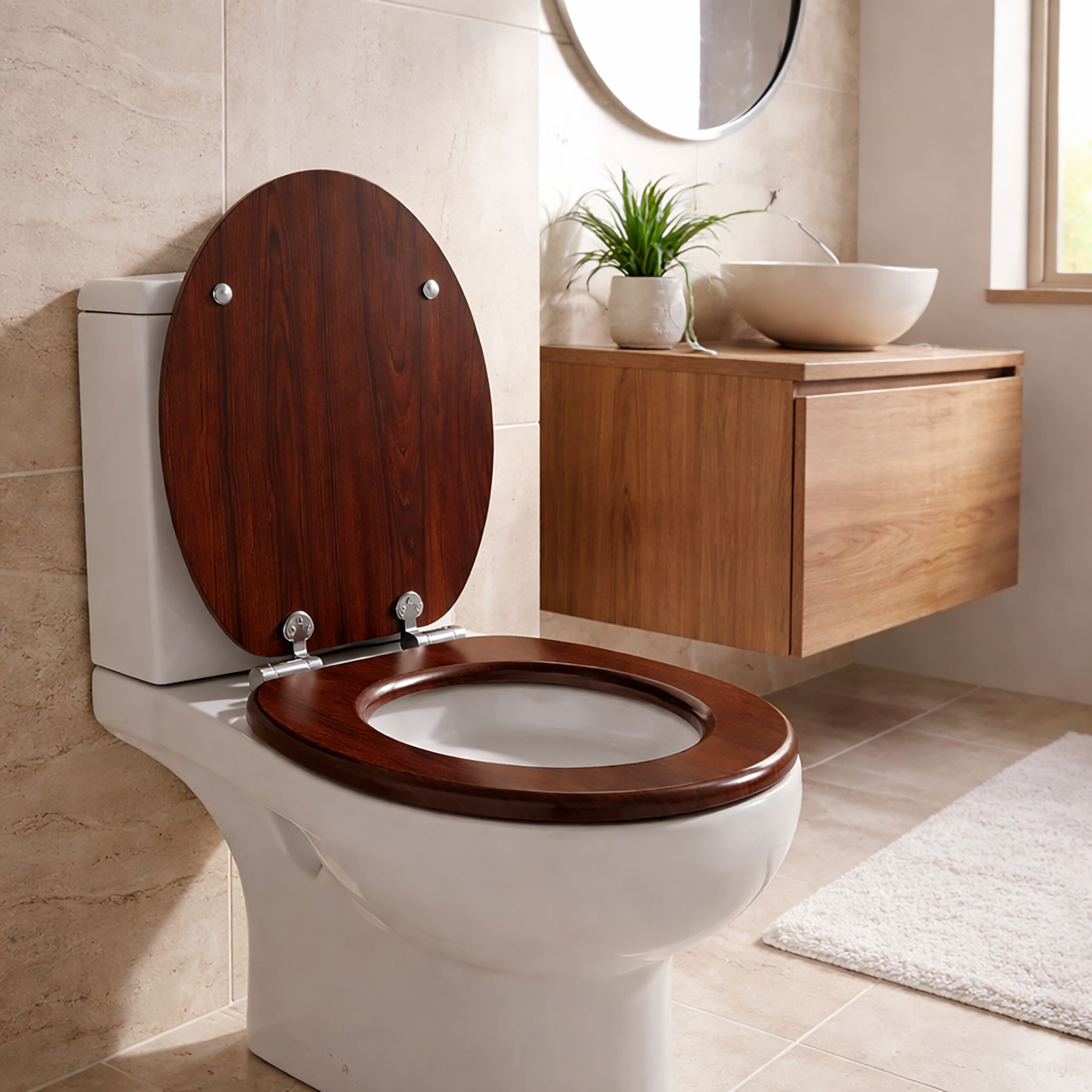 Toilettendeckel mit Absenkautomatik Braun-Silber von Relaxdays