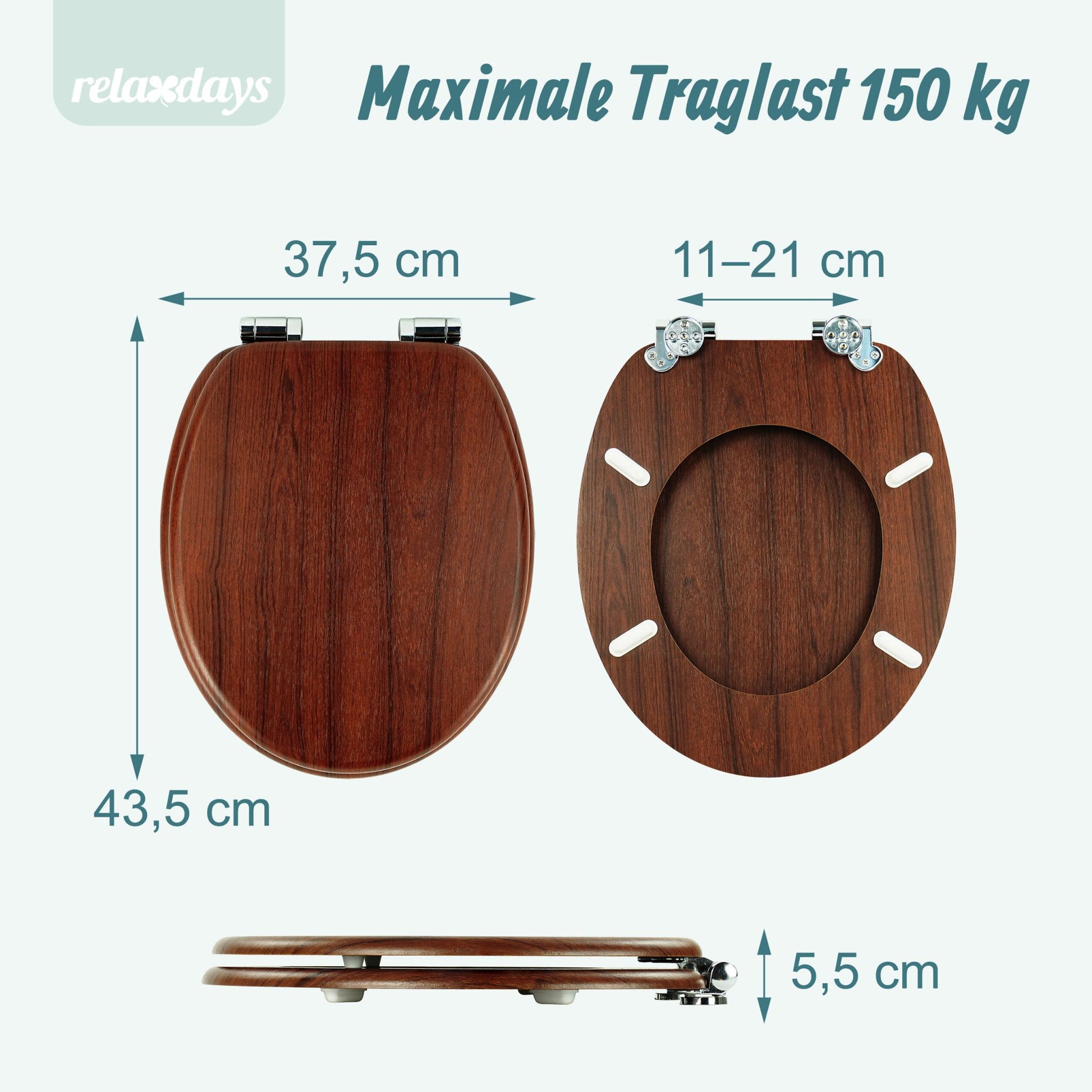 Toilettendeckel mit Absenkautomatik Braun-Silber von Relaxdays